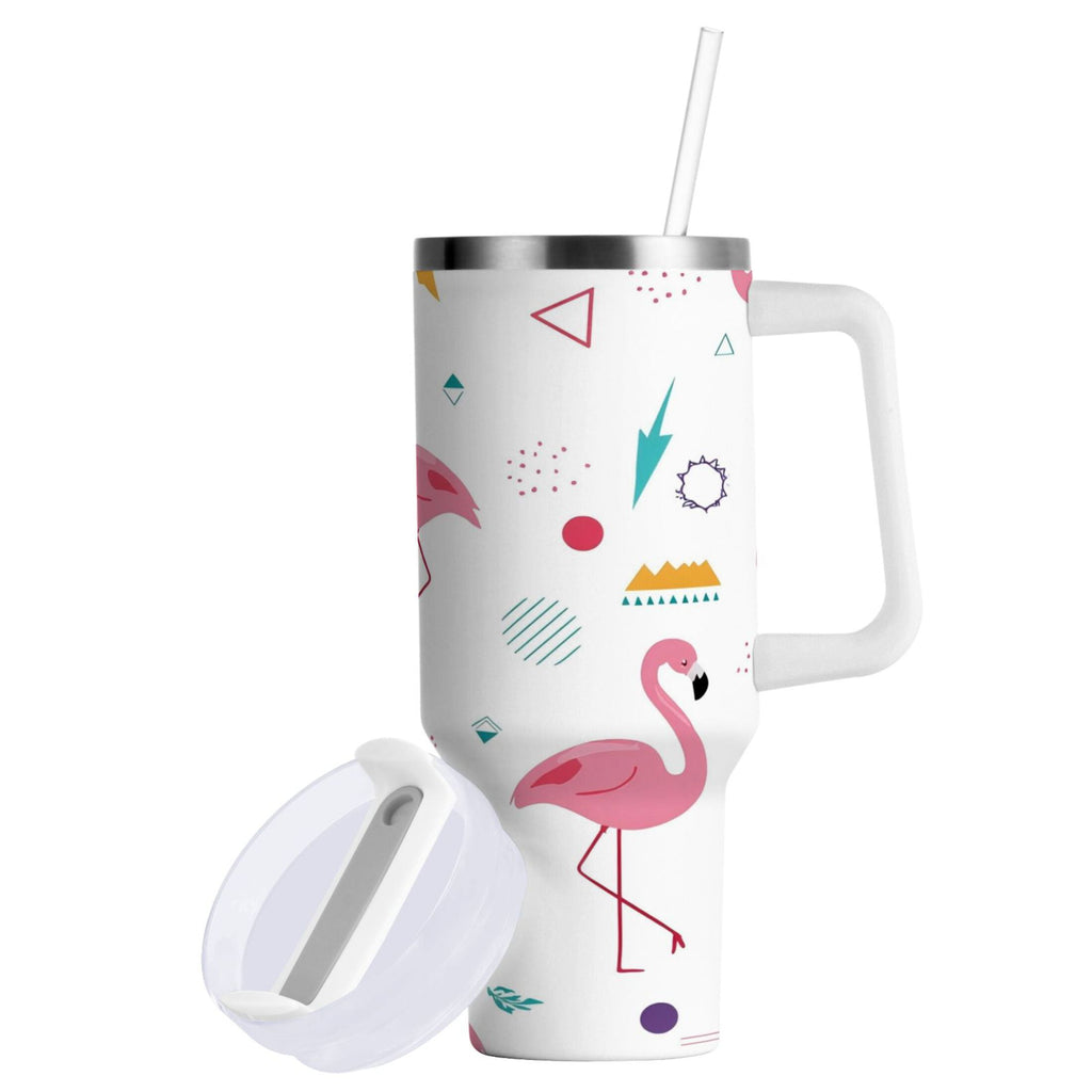 40 oz Insulated Stainless Steel Tumbler Double Wall Stainless Steel Tumbler with 2-Way Drinking Cute Flamingo Pattern GQ6Y