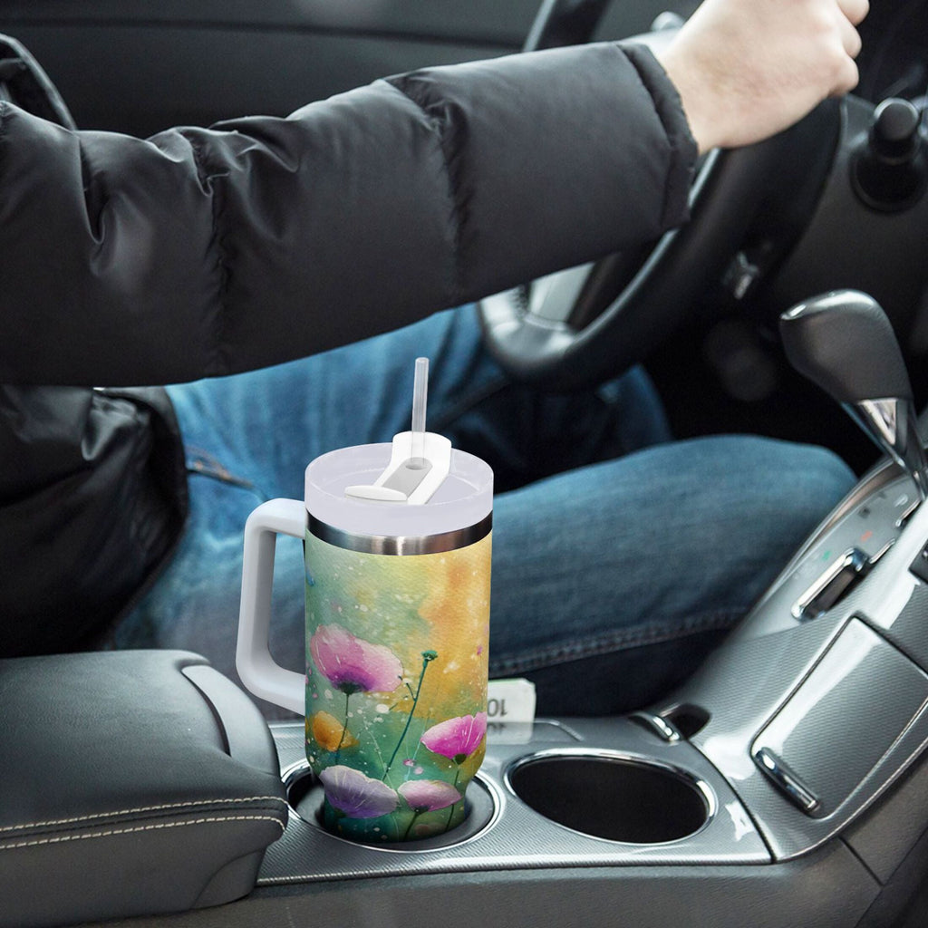 30 oz Insulated Stainless Steel Tumbler Double Wall Stainless Steel Tumbler with 2-Way Drinking Watercolor Wildflowers TQQX