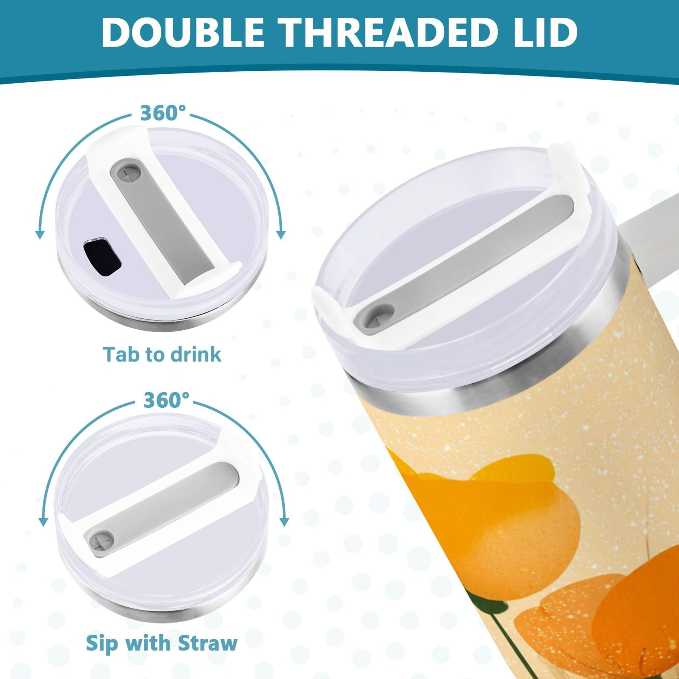 30 oz Insulated Stainless Steel Tumbler Double Wall Stainless Steel Tumbler with 2-Way Drinking Yellow Flowers on The Grass 3AFR