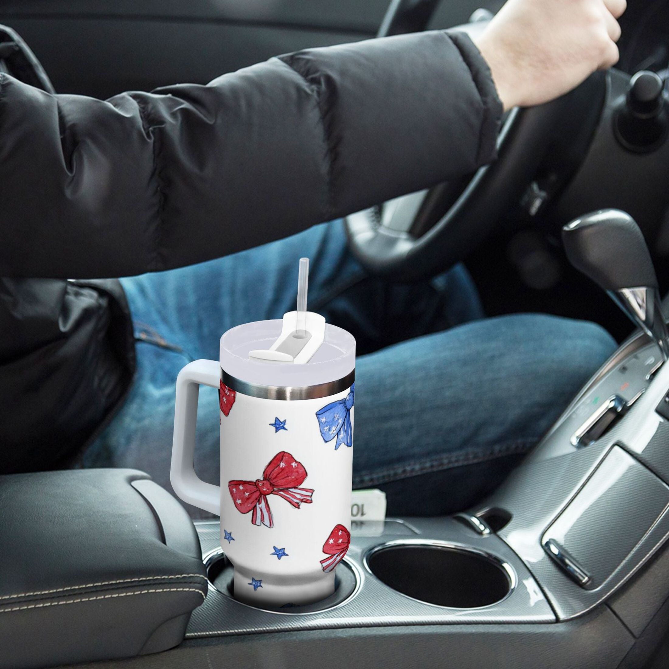 40 oz Insulated Stainless Steel Tumbler Double Wall Stainless Steel Tumbler with 2-Way Drinking Hand-drawn Bows 4FDY