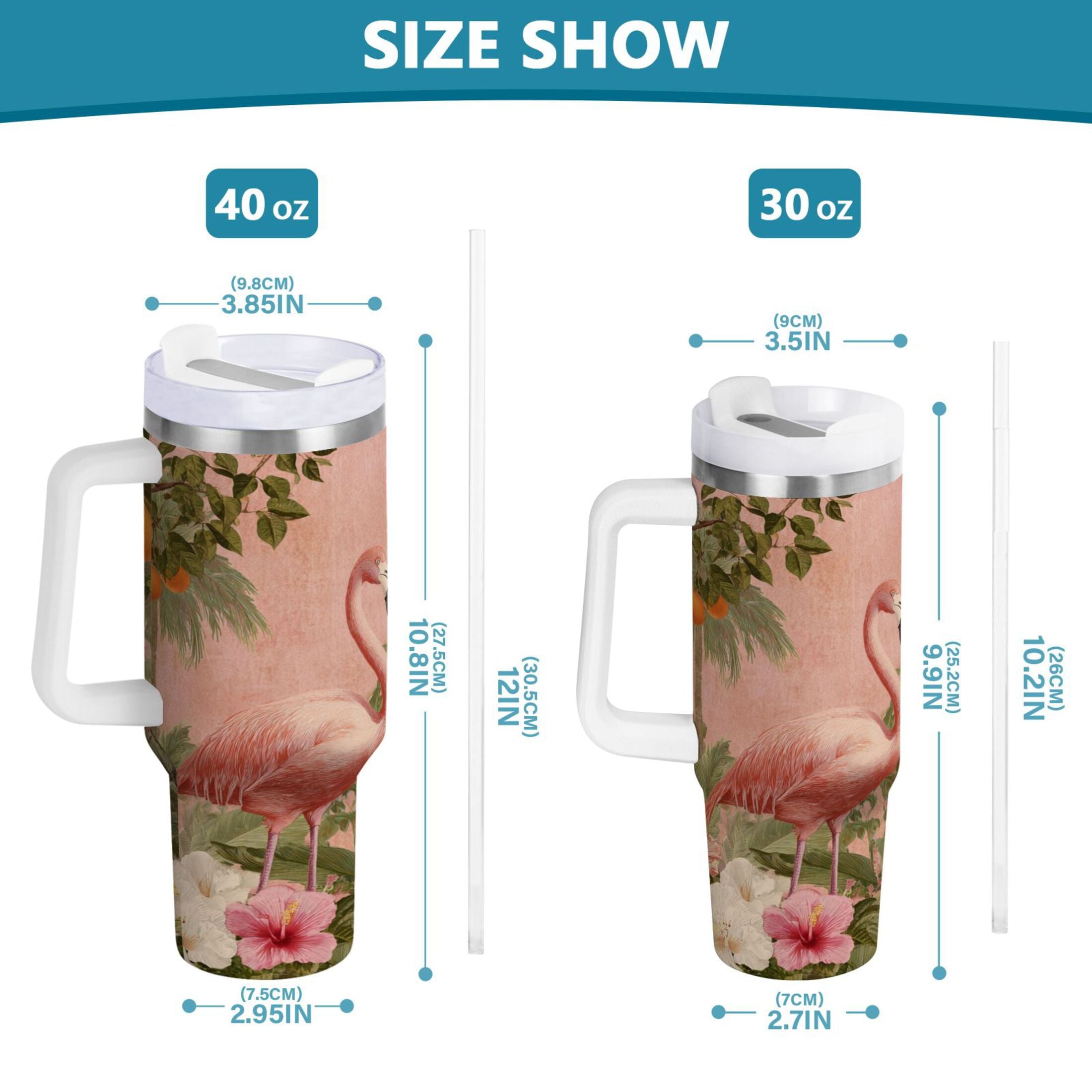 40 oz Insulated Stainless Steel Tumbler Double Wall Stainless Steel Tumbler with 2-Way Drinking Flamingos in Tropical Garden EDBC