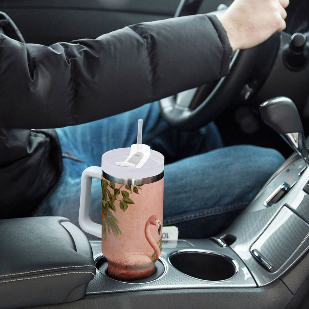 40 oz Insulated Stainless Steel Tumbler Double Wall Stainless Steel Tumbler with 2-Way Drinking Flamingos in Tropical Garden EDBC