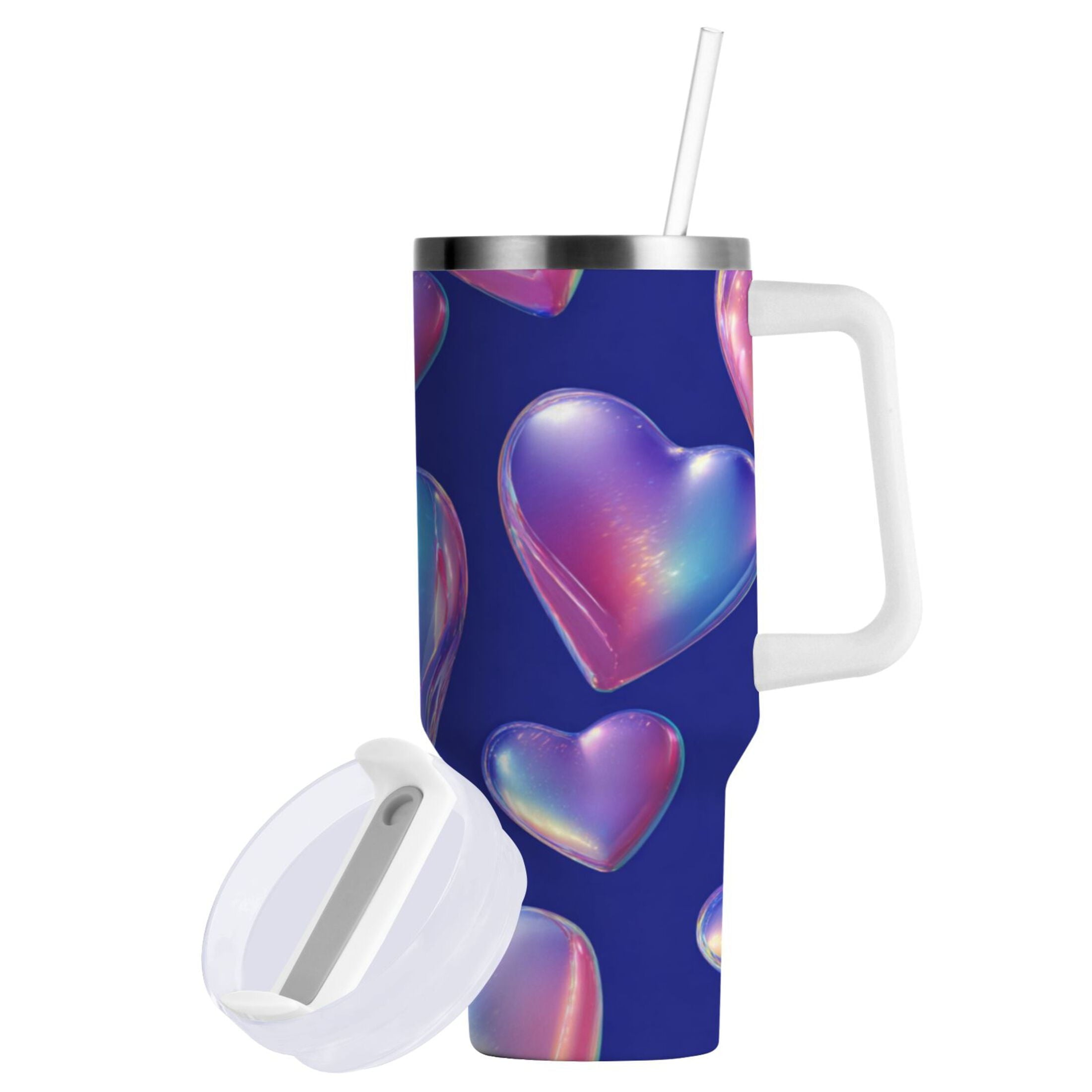 30 oz Insulated Stainless Steel Tumbler Double Wall Stainless Steel Tumbler with 2-Way Drinking Pink-purple Hearts LE3P