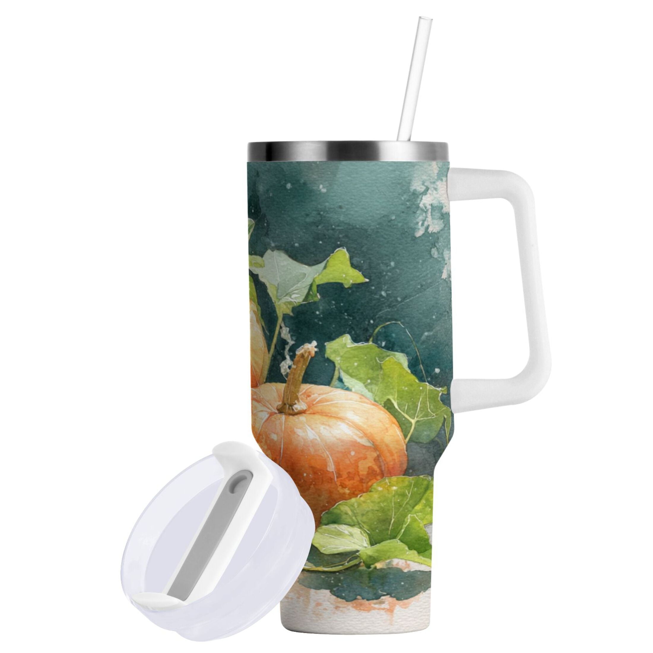 40 oz Insulated Stainless Steel Tumbler Double Wall Stainless Steel Tumbler with 2-Way Drinking Orange and White Pumpkins WLK9