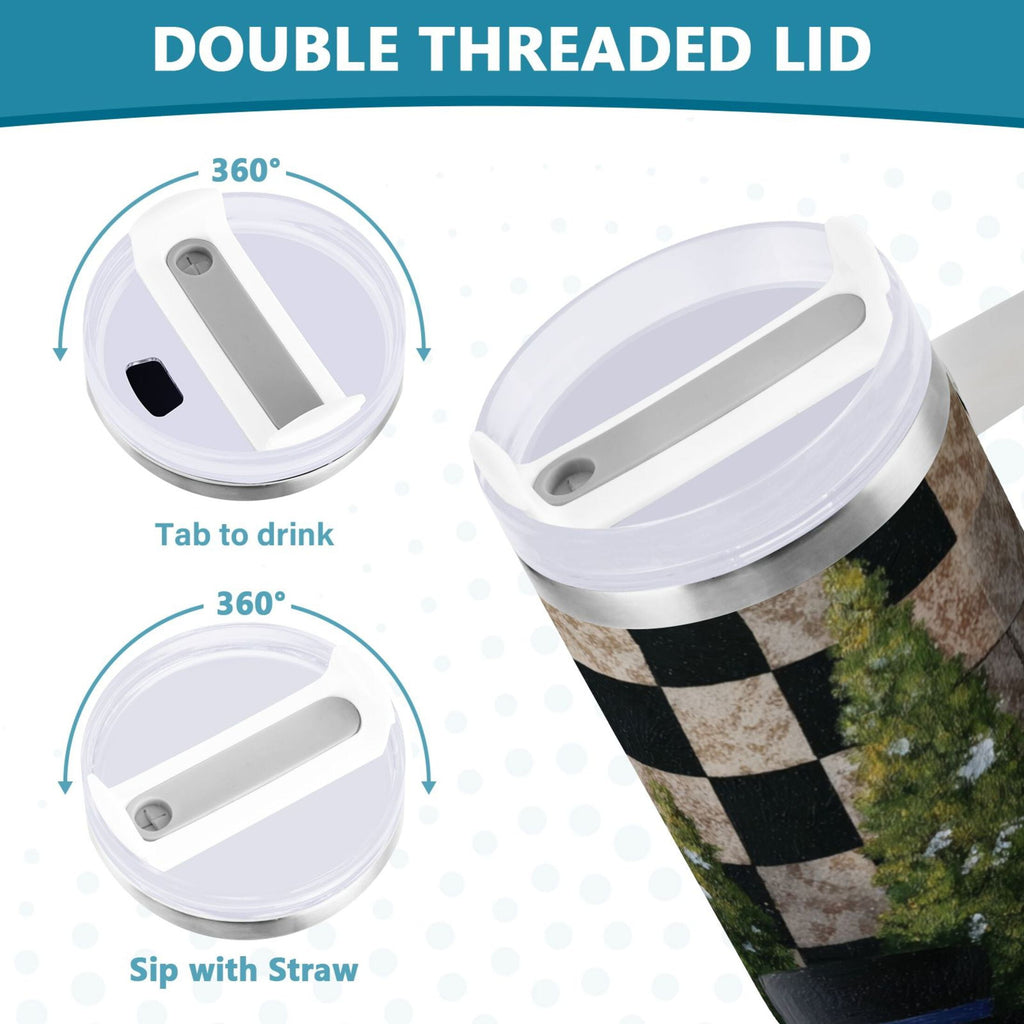 30 oz Insulated Stainless Steel Tumbler Double Wall Stainless Steel Tumbler with 2-Way Drinking Two Snowmen Pattern FL3I