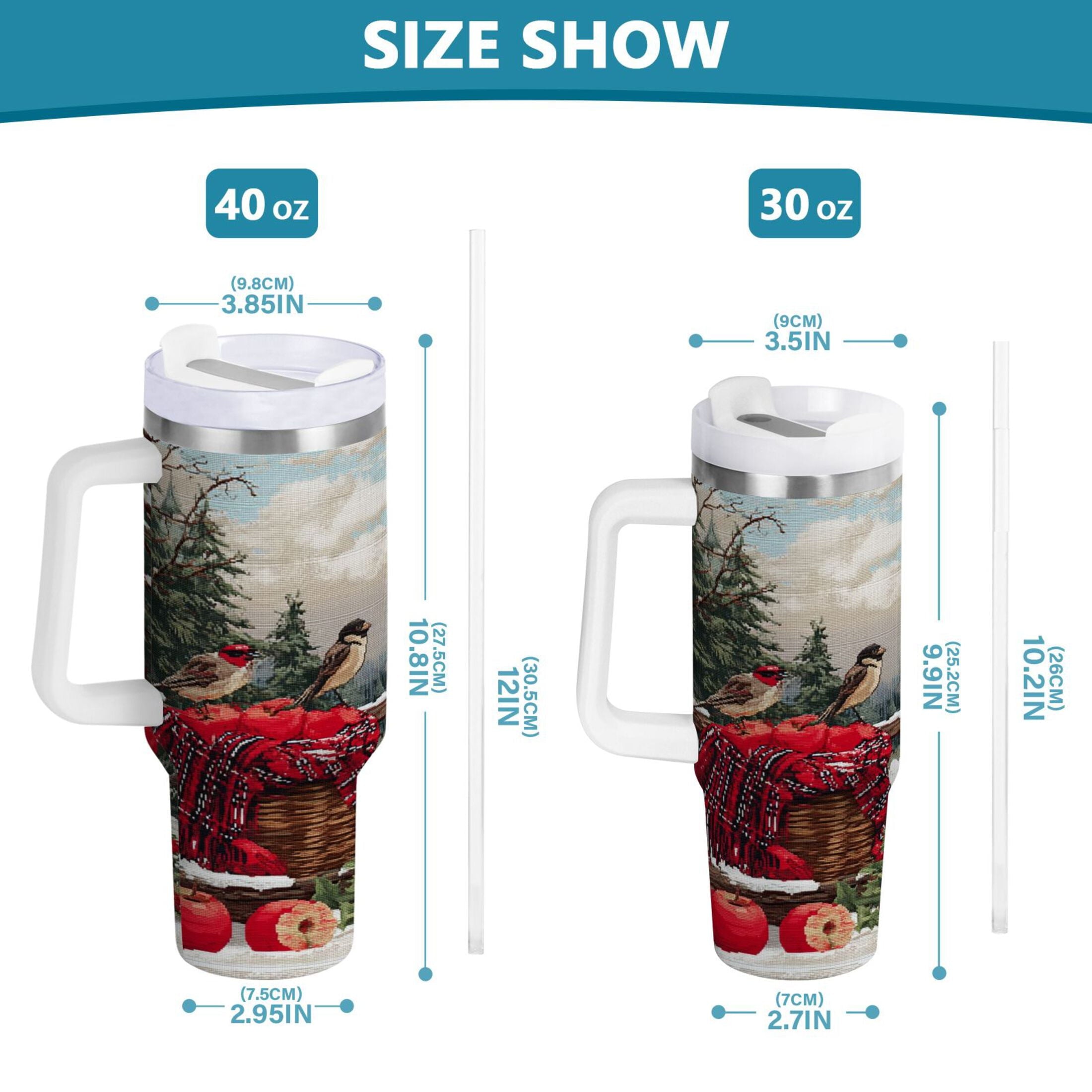 30 oz Insulated Stainless Steel Tumbler Double Wall Stainless Steel Tumbler with 2-Way Drinking Apples and Baskets GI9U