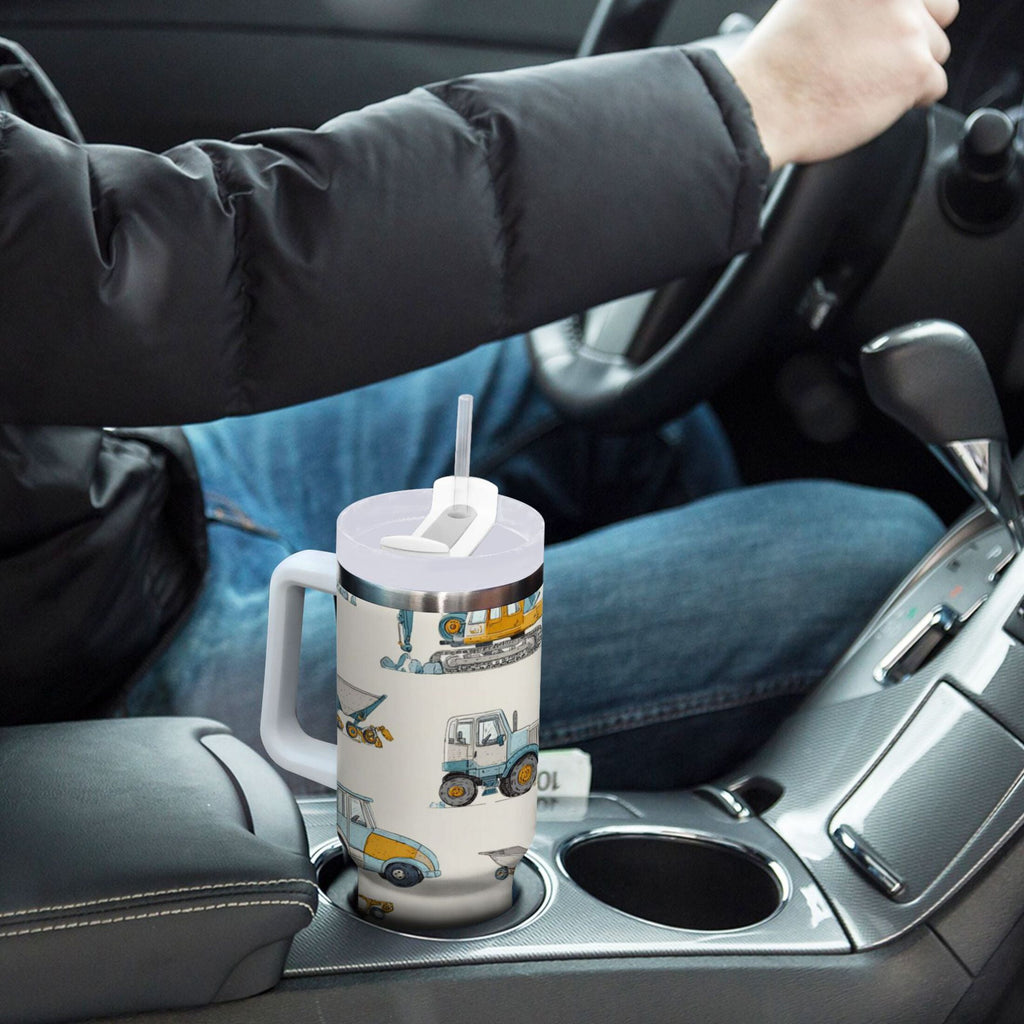 30 oz Insulated Stainless Steel Tumbler Double Wall Stainless Steel Tumbler with 2-Way Drinking Engineering Vehicle Pattern Q6S6