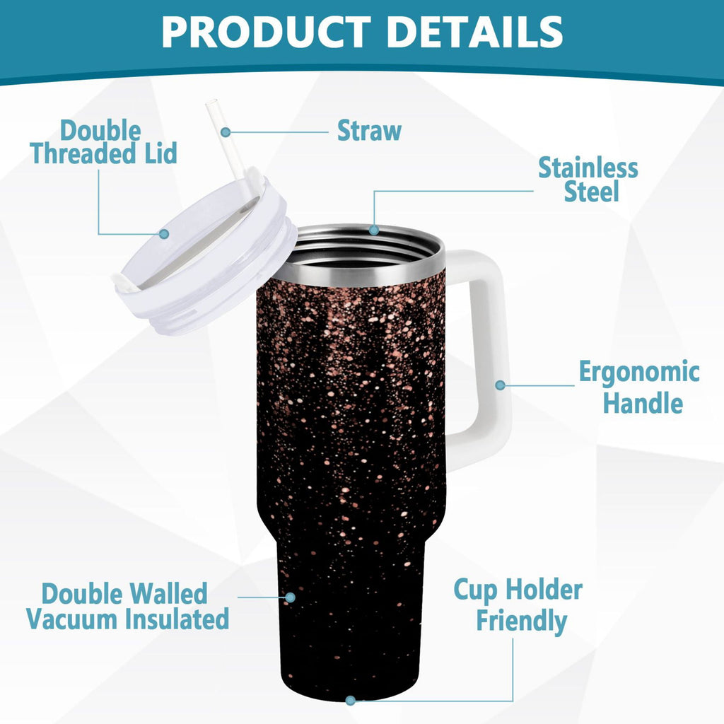 40 oz Insulated Stainless Steel Tumbler Double Wall Stainless Steel Tumbler with 2-Way Drinking Rose Gold Glitter Z5NQ