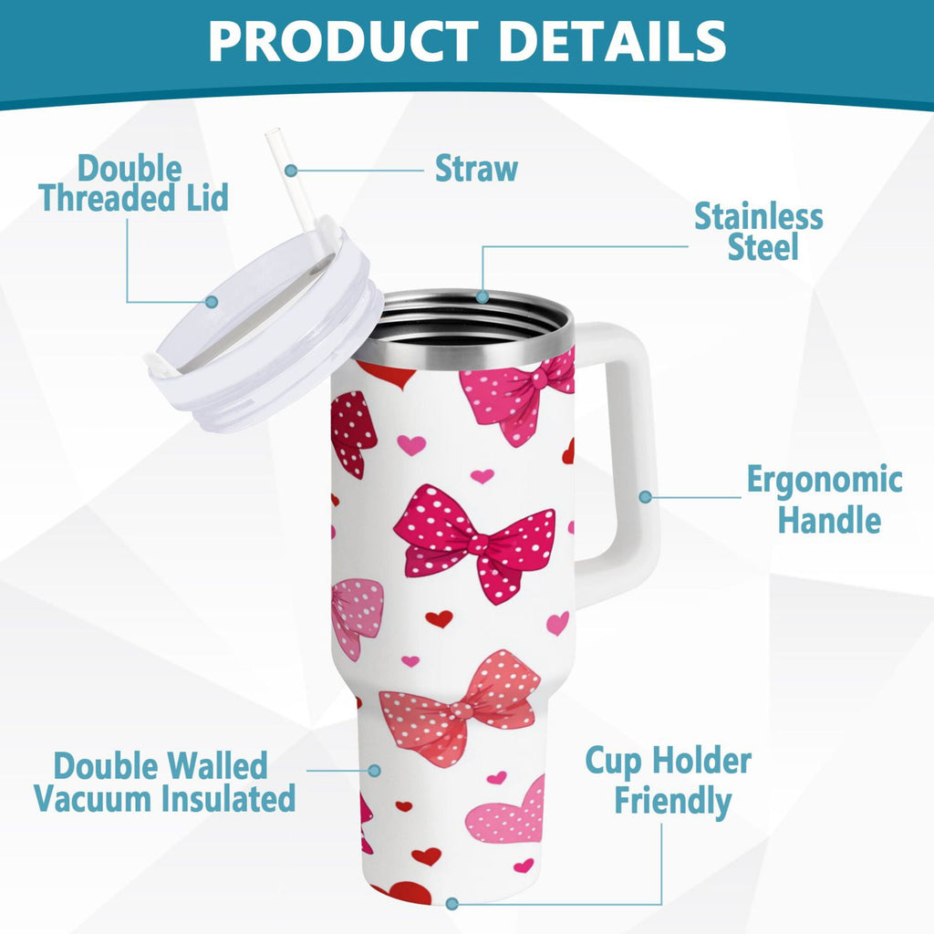 30 oz Insulated Stainless Steel Tumbler Double Wall Stainless Steel Tumbler with 2-Way Drinking Red and Pink Bows GTB5