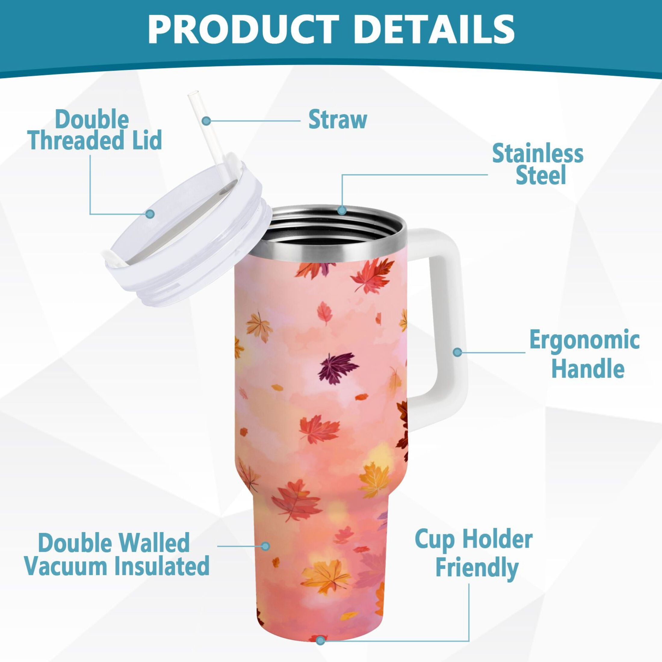 30 oz Insulated Stainless Steel Tumbler Double Wall Stainless Steel Tumbler with 2-Way Drinking Autumn Leaves Falling 8NUH