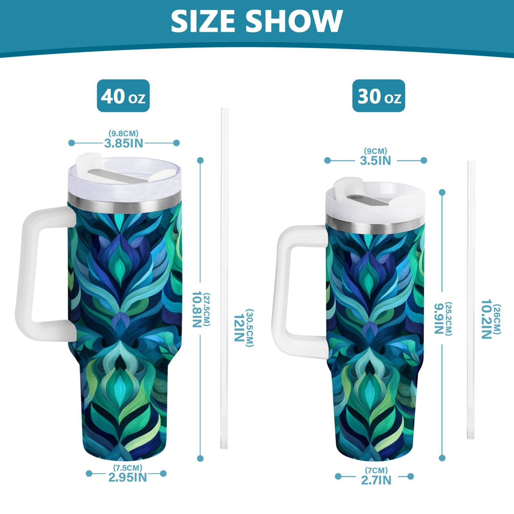 40 oz Insulated Stainless Steel Tumbler Double Wall Stainless Steel Tumbler with 2-Way Drinking Elegant Blue Abstract Shapes 0AR8
