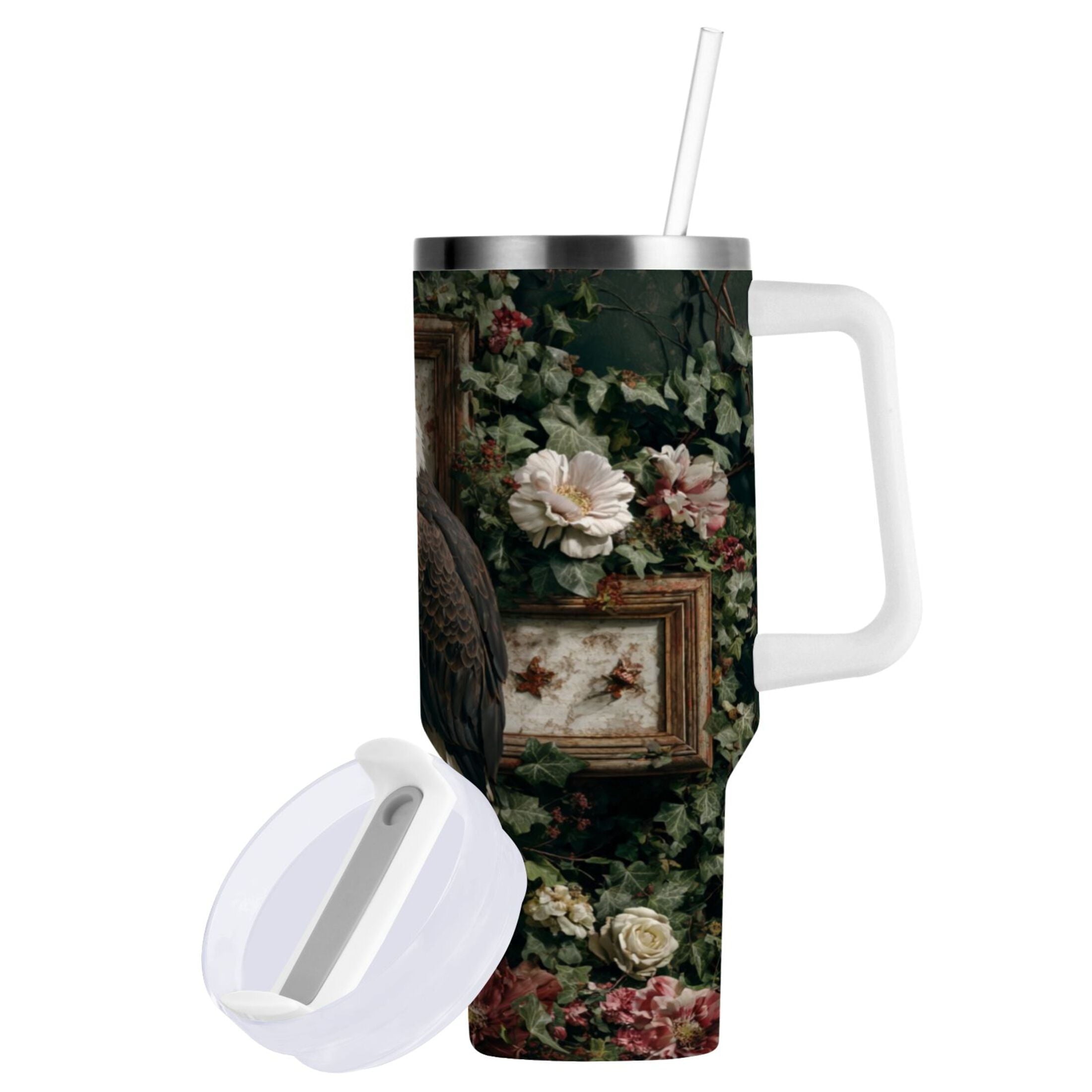 30 oz Insulated Stainless Steel Tumbler Double Wall Stainless Steel Tumbler with 2-Way Drinking Wreath and Bald Eagle C5SG