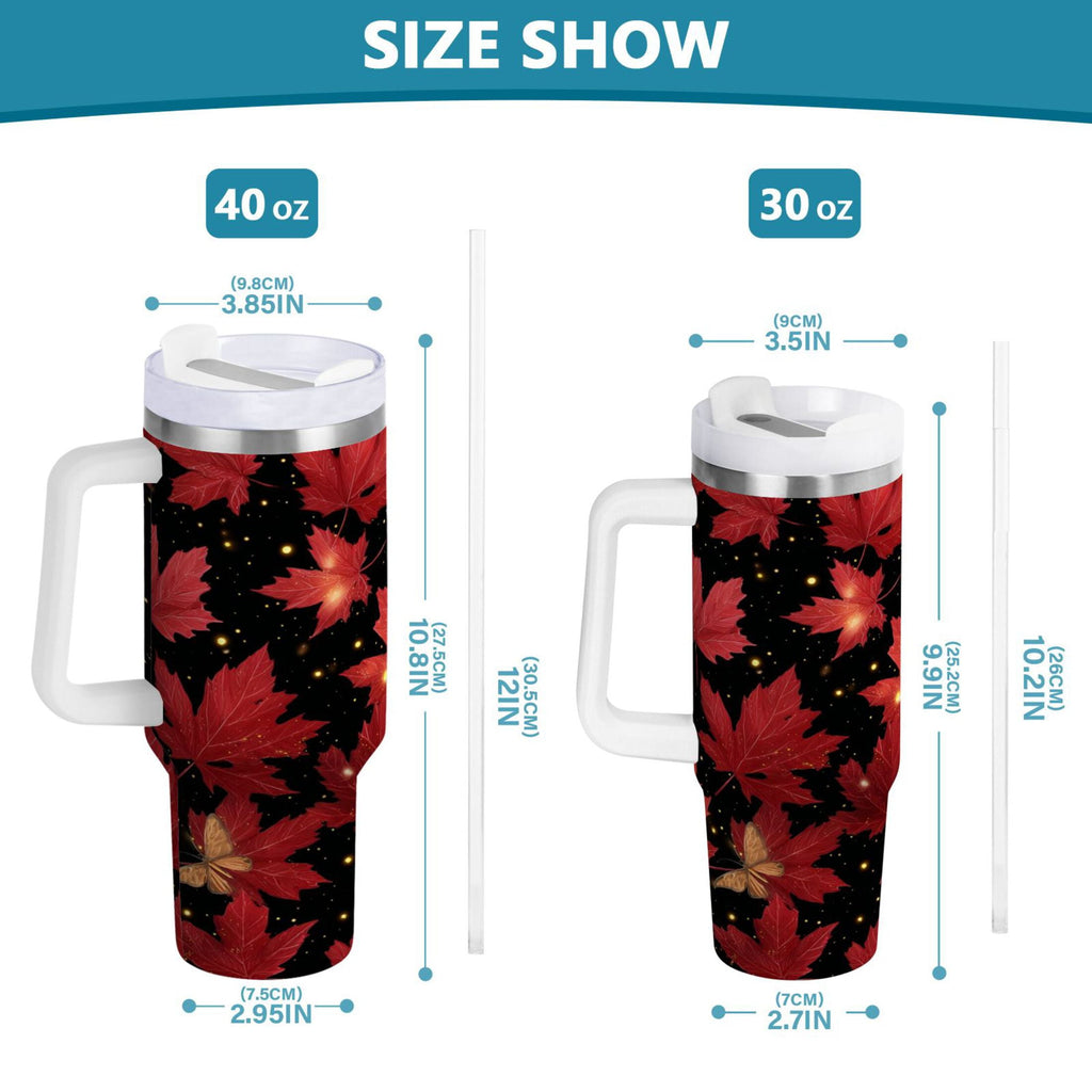 40 oz Insulated Stainless Steel Tumbler Double Wall Stainless Steel Tumbler with 2-Way Drinking Maple Leaves and Fireflies SA1A