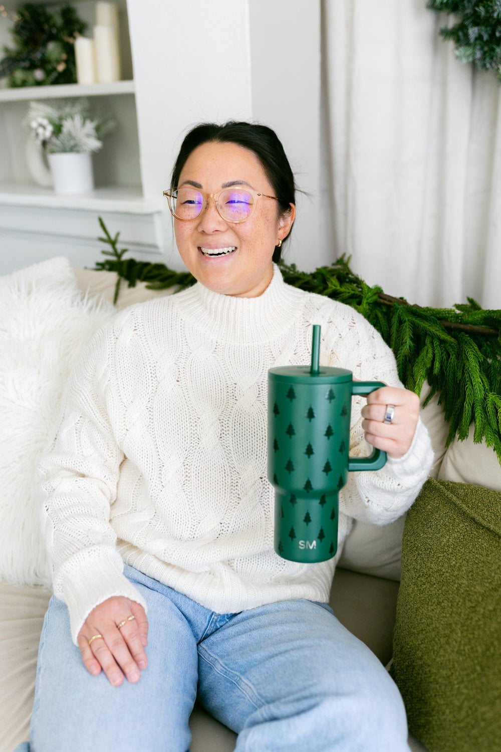 Simple Modern 30 fl oz Insulated Stainless Steel Trek Tumbler with Straw Lid | Seaglass Sage and Cream Checkmate 23VN