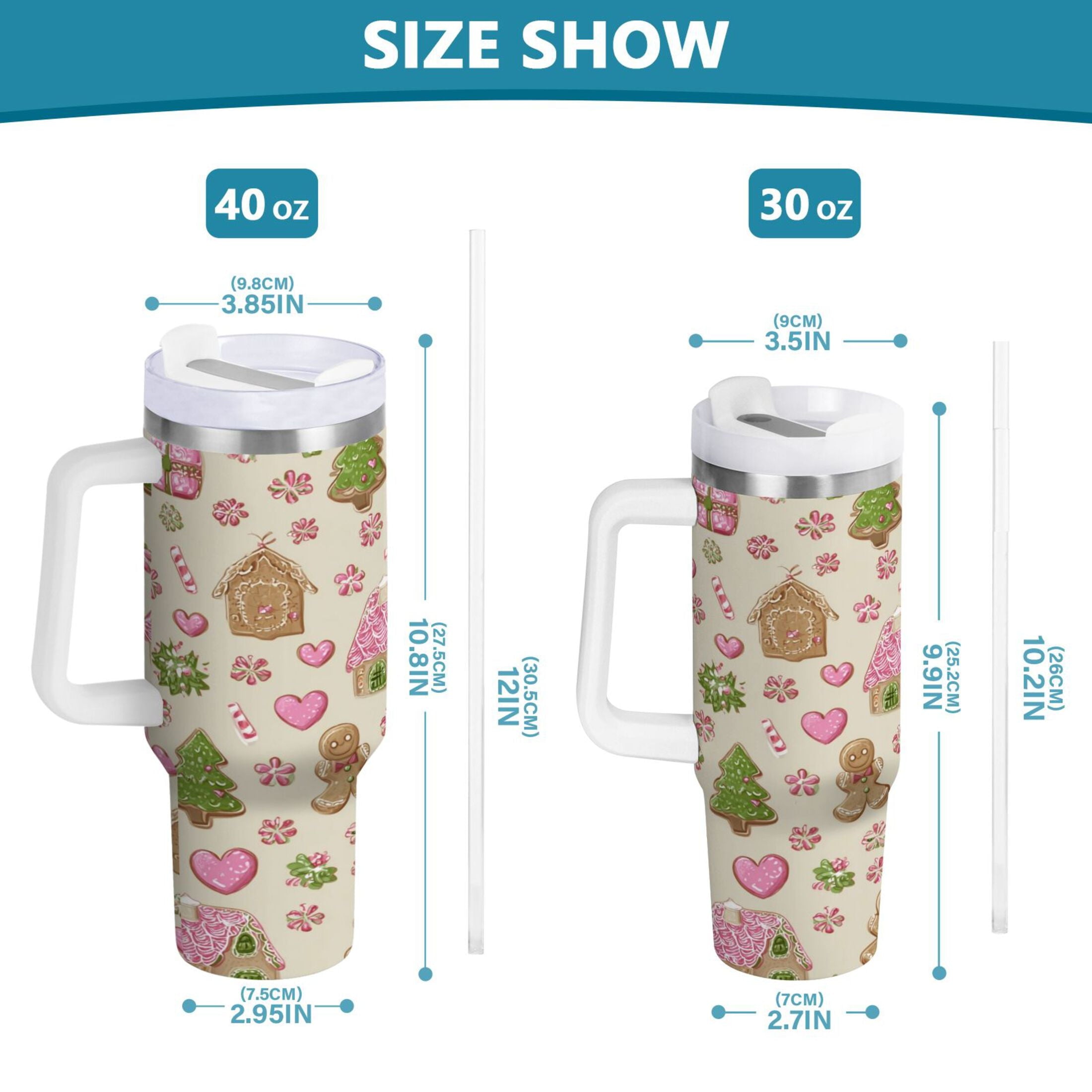 40 oz Insulated Stainless Steel Tumbler Double Wall Stainless Steel Tumbler with 2-Way Drinking Pink Cute Christmas Pattern S8JG