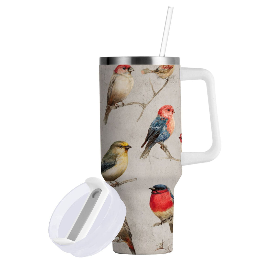 40 oz Insulated Stainless Steel Tumbler Double Wall Stainless Steel Tumbler with 2-Way Drinking Birds Pattern E1TV