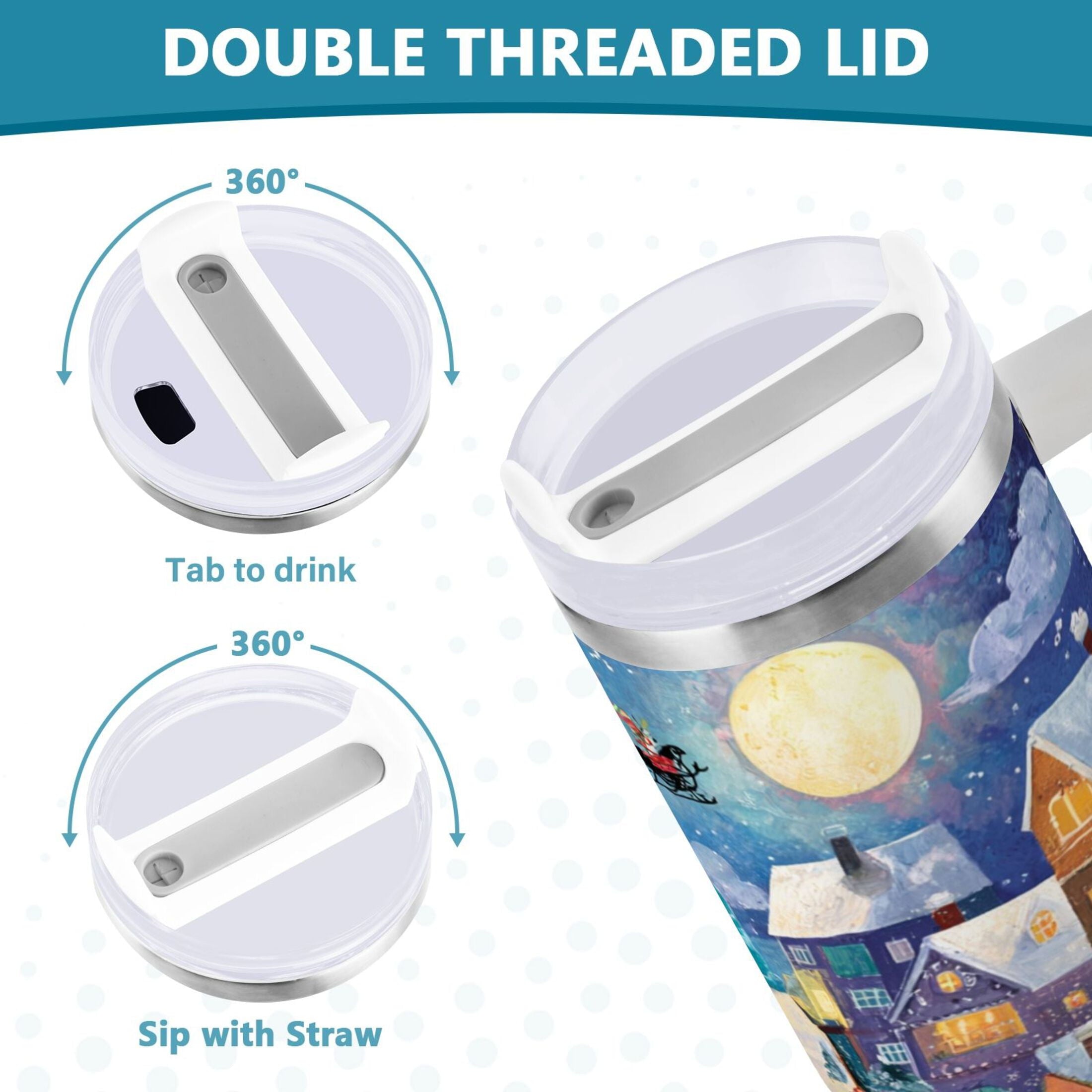 30 oz Insulated Stainless Steel Tumbler Double Wall Stainless Steel Tumbler with 2-Way Drinking Charming Christmas Scene NK9A