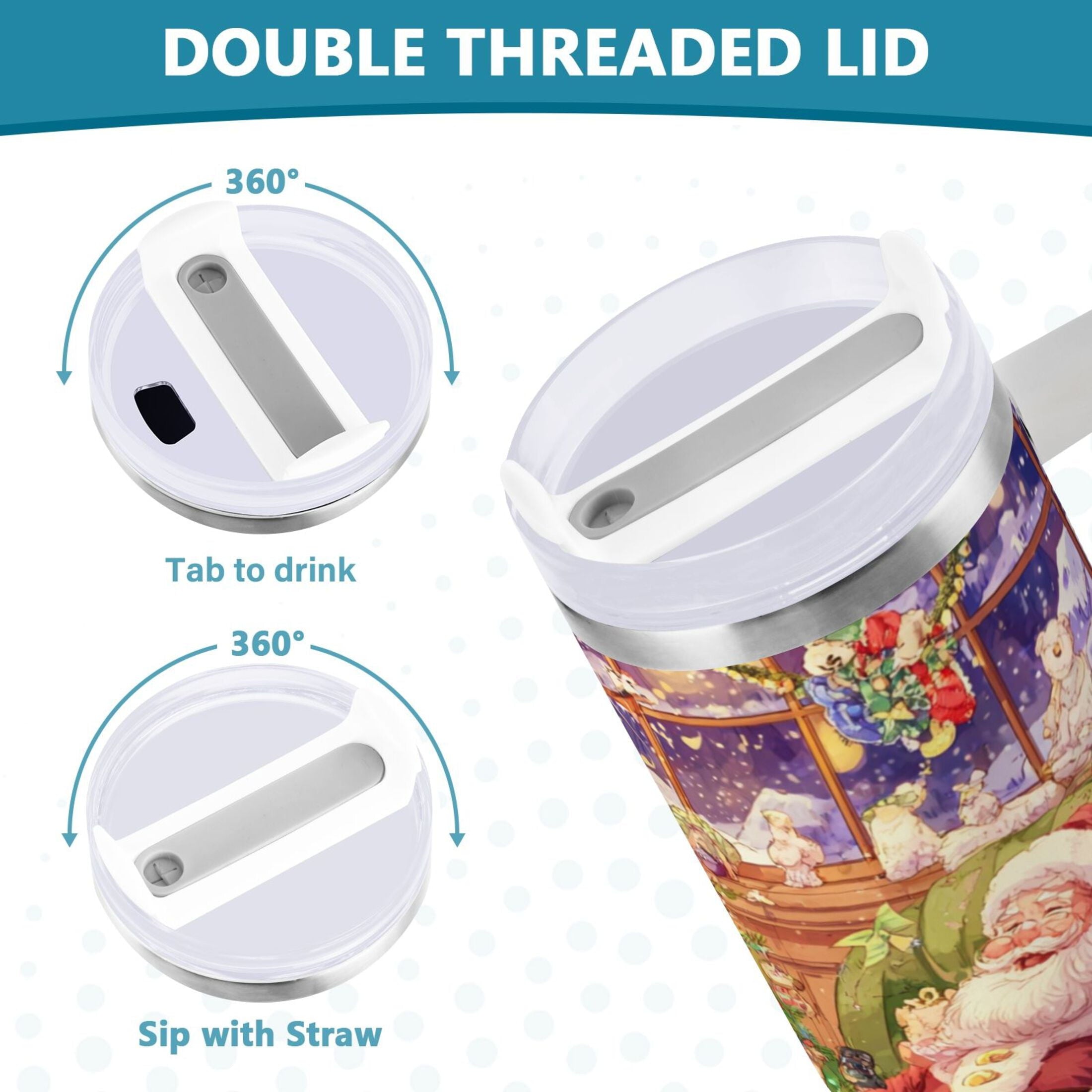 40 oz Insulated Stainless Steel Tumbler Double Wall Stainless Steel Tumbler with 2-Way Drinking Festive Christmas Scene S3AV