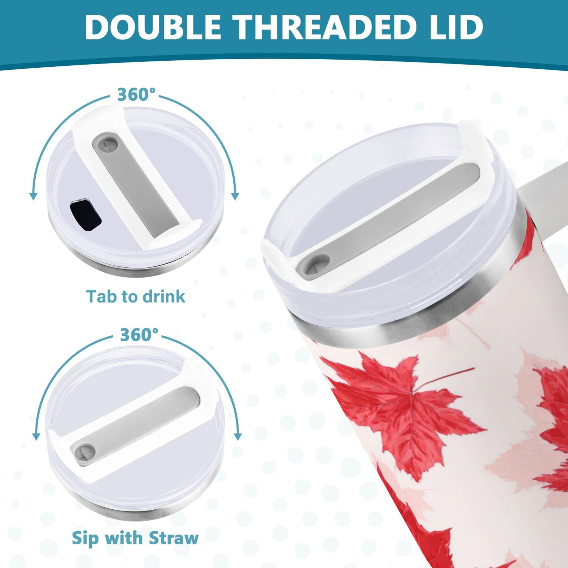 40 oz Insulated Stainless Steel Tumbler Double Wall Stainless Steel Tumbler with 2-Way Drinking Red Maple Leaves Pattern BVSZ