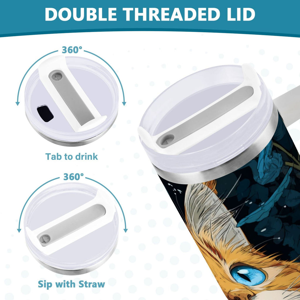 30 oz Insulated Stainless Steel Tumbler Double Wall Stainless Steel Tumbler with 2-Way Drinking Orange Cat with Blue Eyes TOEJ