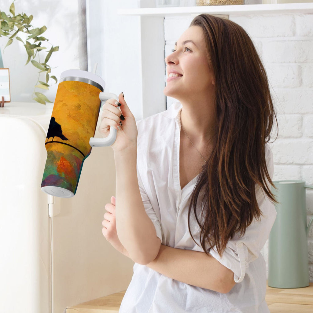 30 oz Insulated Stainless Steel Tumbler Double Wall Stainless Steel Tumbler with 2-Way Drinking Birds on A Wire NDNH