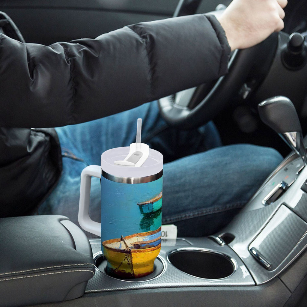 30 oz Insulated Stainless Steel Tumbler Double Wall Stainless Steel Tumbler with 2-Way Drinking Colorful Row Boats O5UI
