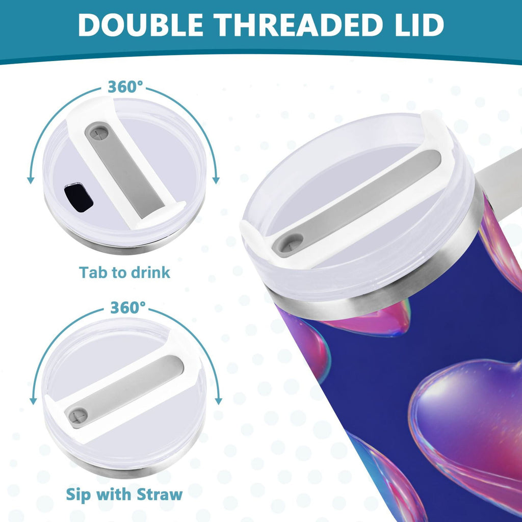 30 oz Insulated Stainless Steel Tumbler Double Wall Stainless Steel Tumbler with 2-Way Drinking Pink-purple Hearts LE3P