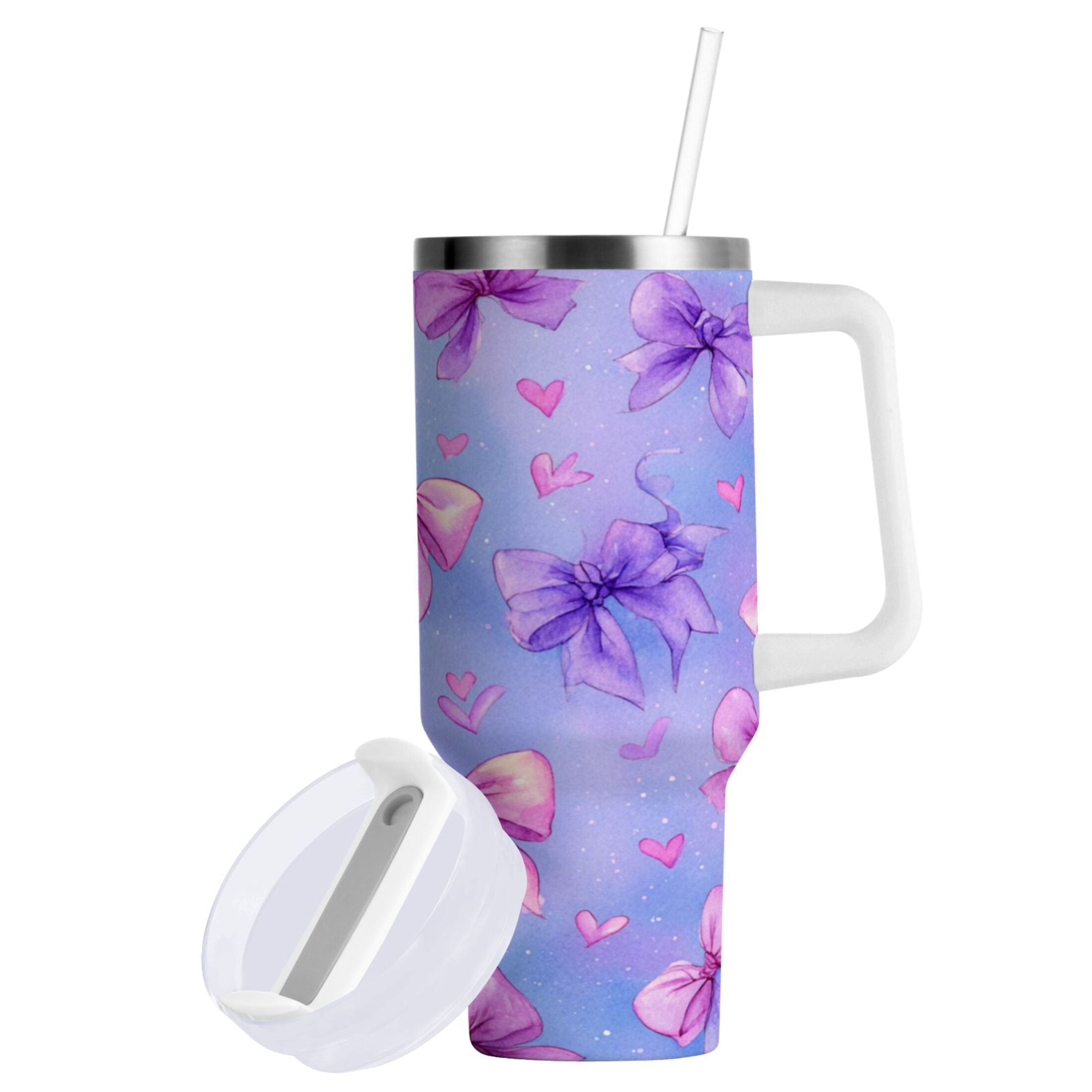 30 oz Insulated Stainless Steel Tumbler Double Wall Stainless Steel Tumbler with 2-Way Drinking Watercolor Bows Pattern CILF