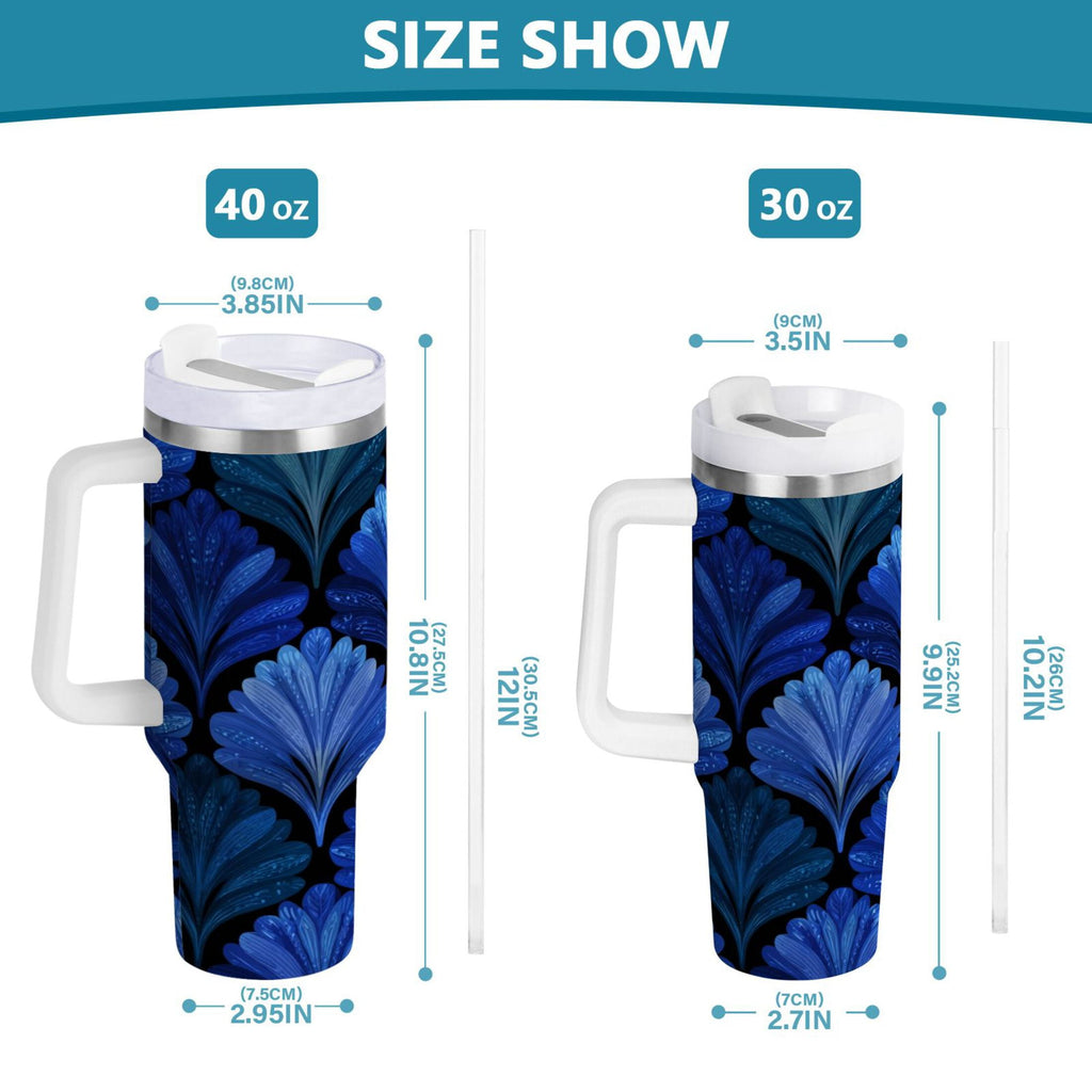 30 oz Insulated Stainless Steel Tumbler Double Wall Stainless Steel Tumbler with 2-Way Drinking Blue Batik Leaves Pattern ERED