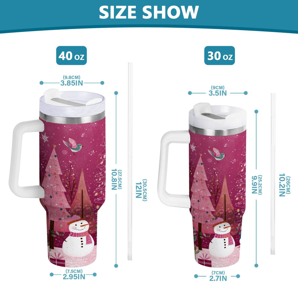 40 oz Insulated Stainless Steel Tumbler Double Wall Stainless Steel Tumbler with 2-Way Drinking Pink Christmas Forest K92E