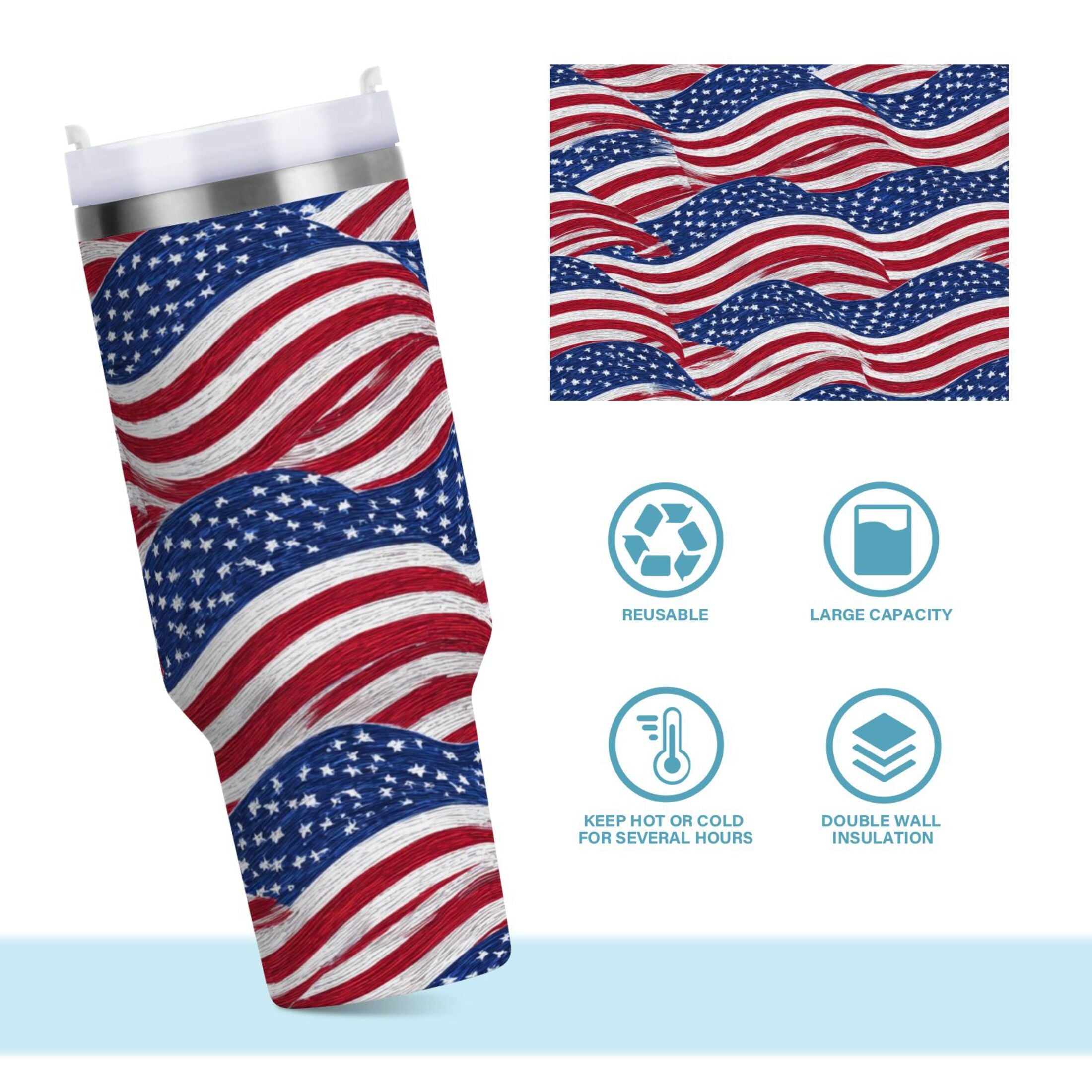 30 oz Insulated Stainless Steel Tumbler Double Wall Stainless Steel Tumbler with 2-Way Drinking Flags Wave Pattern F7EY