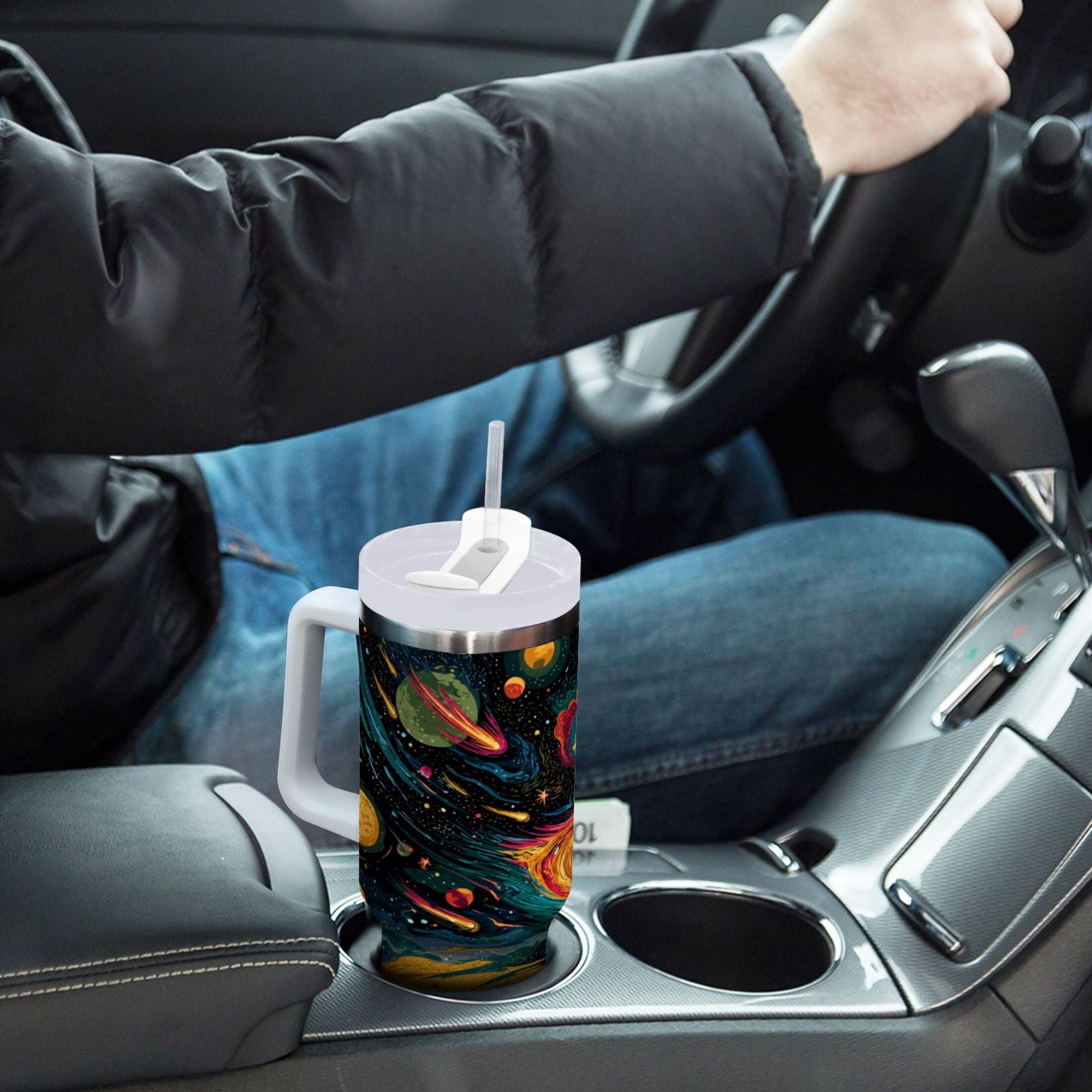 40 oz Insulated Stainless Steel Tumbler Double Wall Stainless Steel Tumbler with 2-Way Drinking Swirling Galaxy 46XE