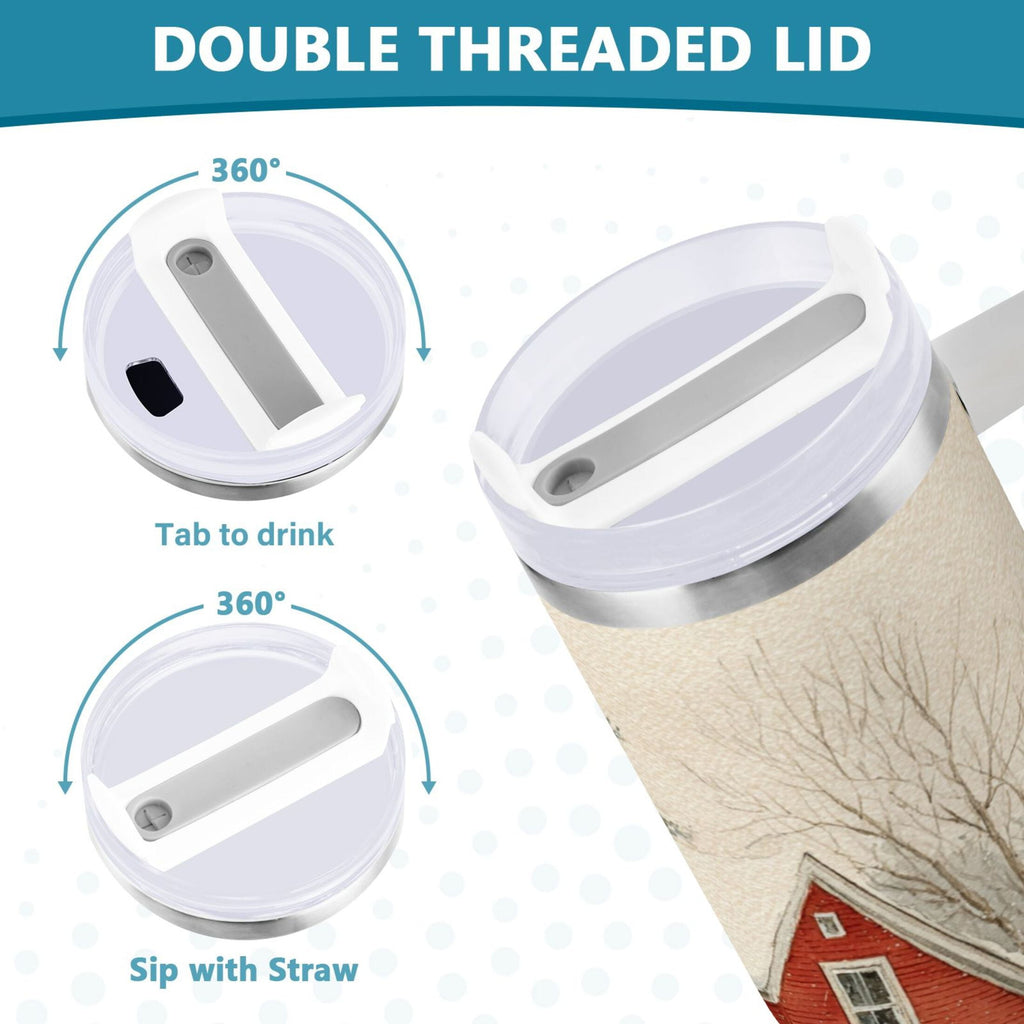 40 oz Insulated Stainless Steel Tumbler Double Wall Stainless Steel Tumbler with 2-Way Drinking House with Snow-covered Roof GCBM