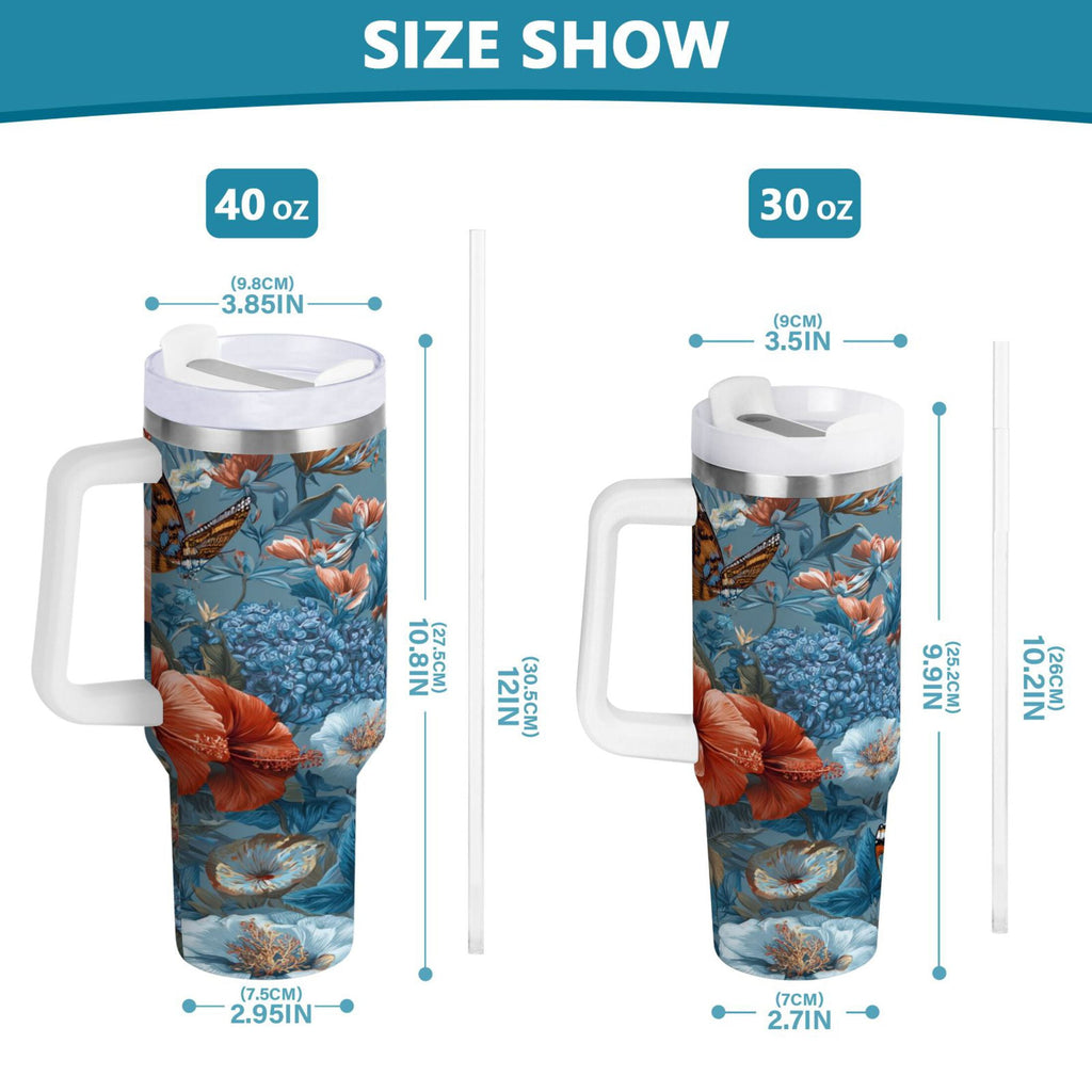 30 oz Insulated Stainless Steel Tumbler Double Wall Stainless Steel Tumbler with 2-Way Drinking Birds and Flowers N92U