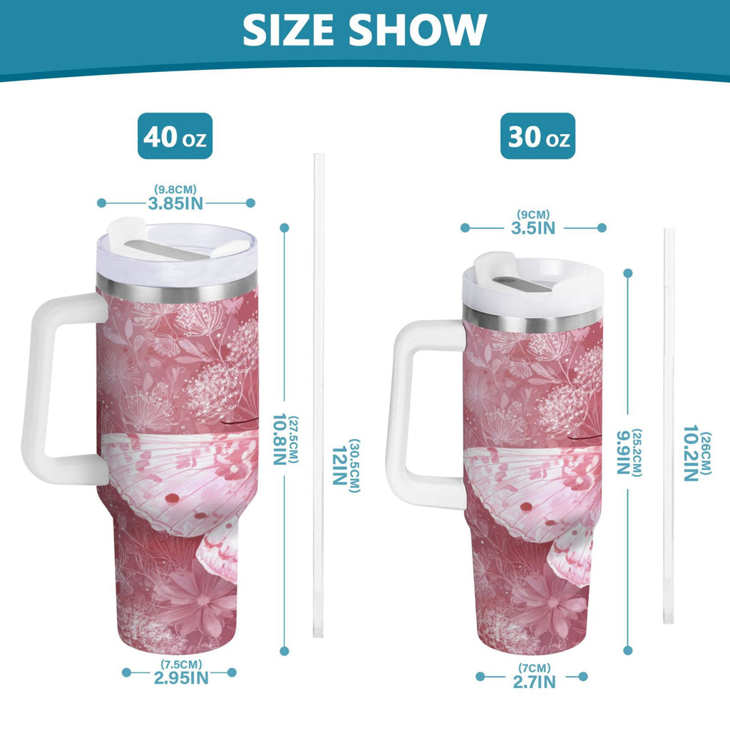 30 oz Insulated Stainless Steel Tumbler Double Wall Stainless Steel Tumbler with 2-Way Drinking Soft Pink Butterfly YX8K