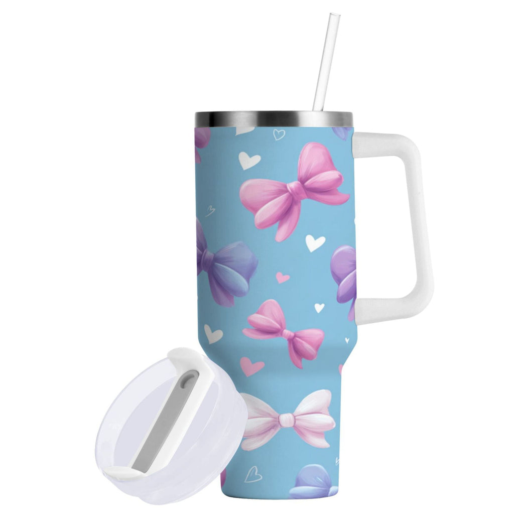 30 oz Insulated Stainless Steel Tumbler Double Wall Stainless Steel Tumbler with 2-Way Drinking Pink and Purple Bows 2NBM