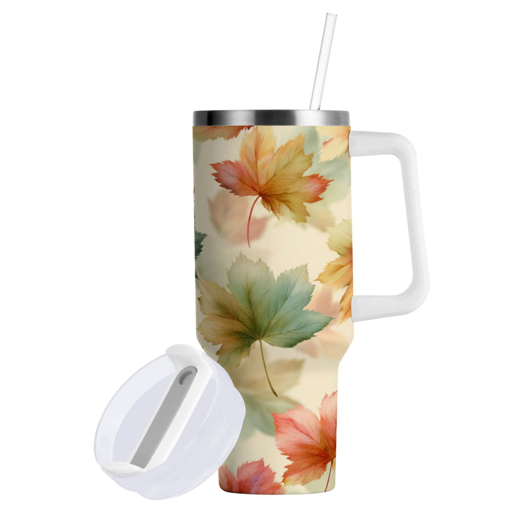 40 oz Insulated Stainless Steel Tumbler Double Wall Stainless Steel Tumbler with 2-Way Drinking Watercolor Maple Leaves Pattern 957M