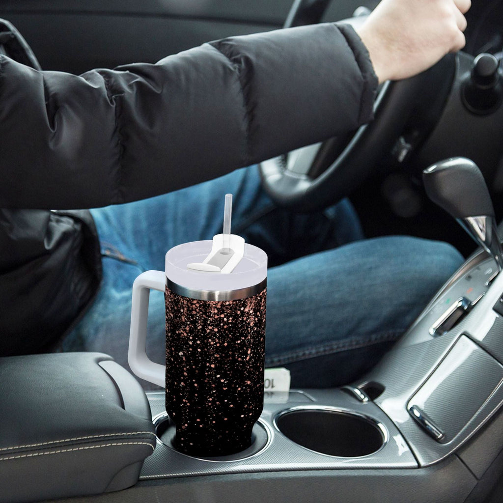 40 oz Insulated Stainless Steel Tumbler Double Wall Stainless Steel Tumbler with 2-Way Drinking Rose Gold Glitter Z5NQ