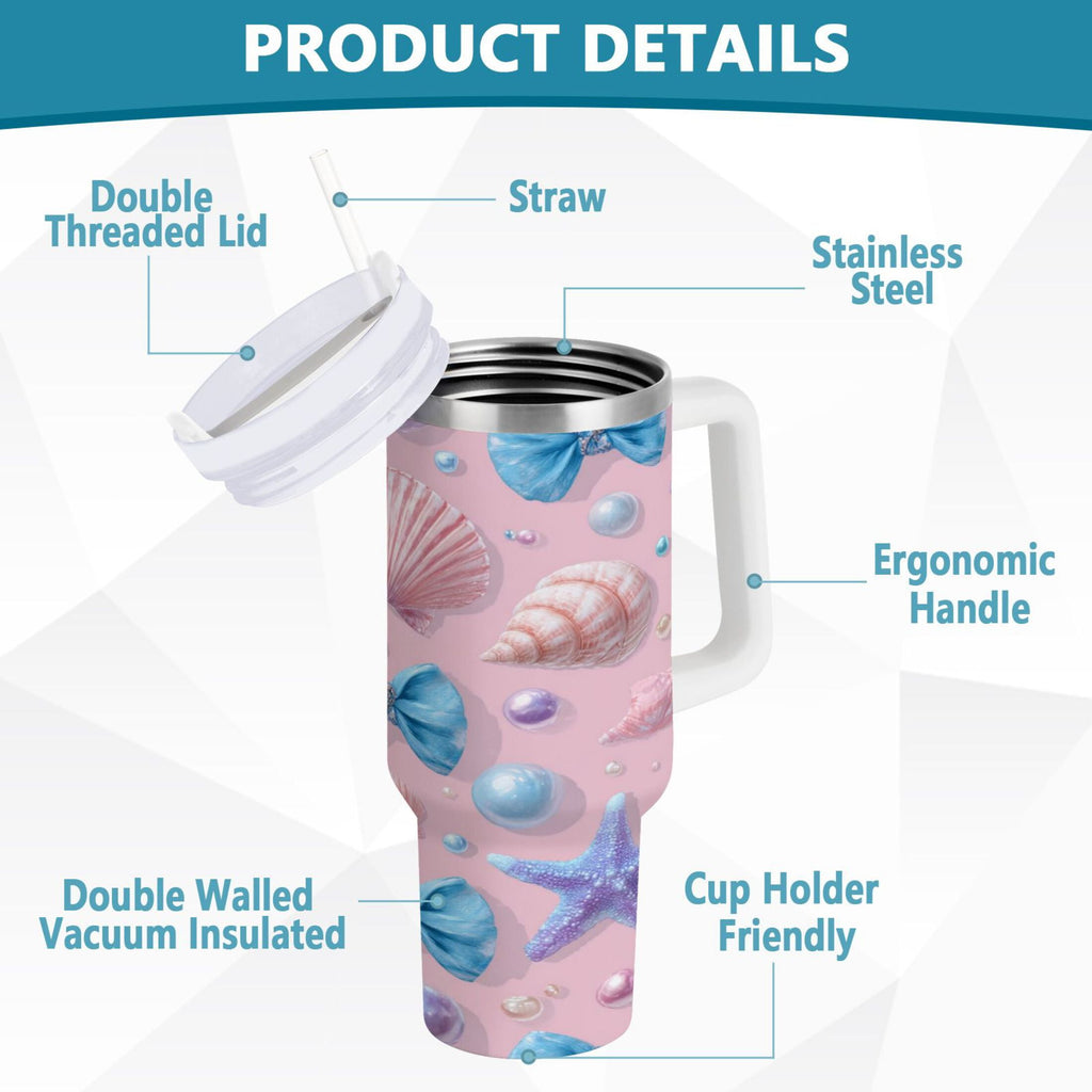 30 oz Insulated Stainless Steel Tumbler Double Wall Stainless Steel Tumbler with 2-Way Drinking Seashells and Bows N4ZL