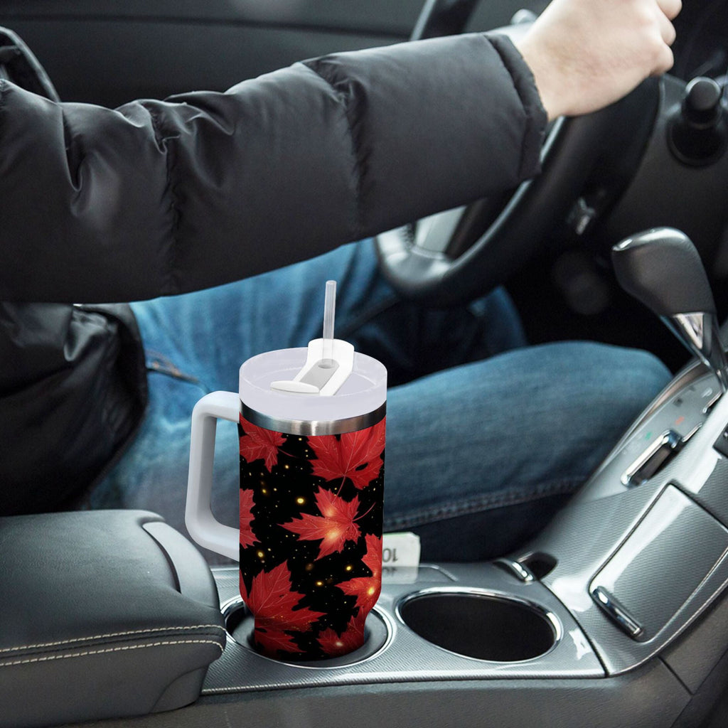 40 oz Insulated Stainless Steel Tumbler Double Wall Stainless Steel Tumbler with 2-Way Drinking Maple Leaves and Fireflies SA1A