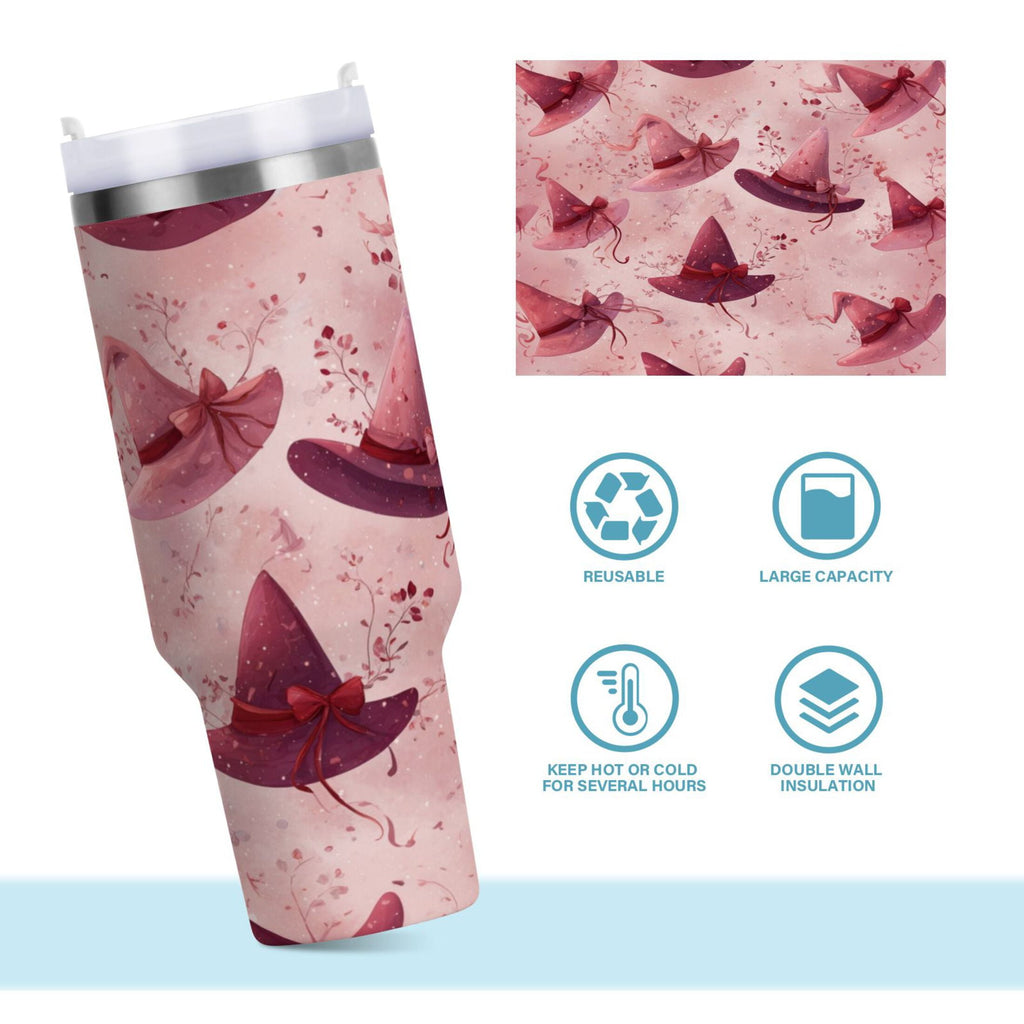 30 oz Insulated Stainless Steel Tumbler Double Wall Stainless Steel Tumbler with 2-Way Drinking Hats with Delicate Bows M2L6