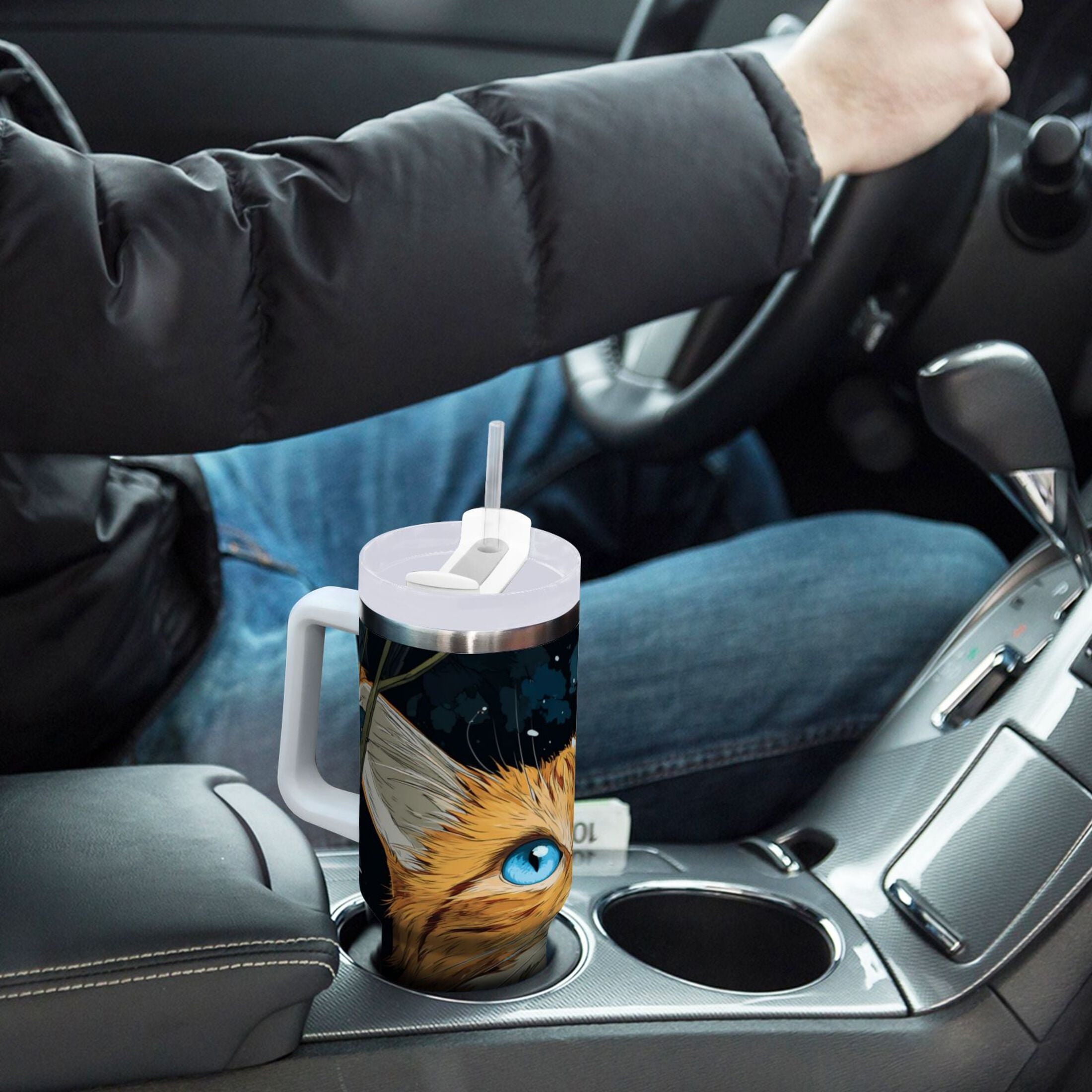 30 oz Insulated Stainless Steel Tumbler Double Wall Stainless Steel Tumbler with 2-Way Drinking Orange Cat with Blue Eyes TOEJ