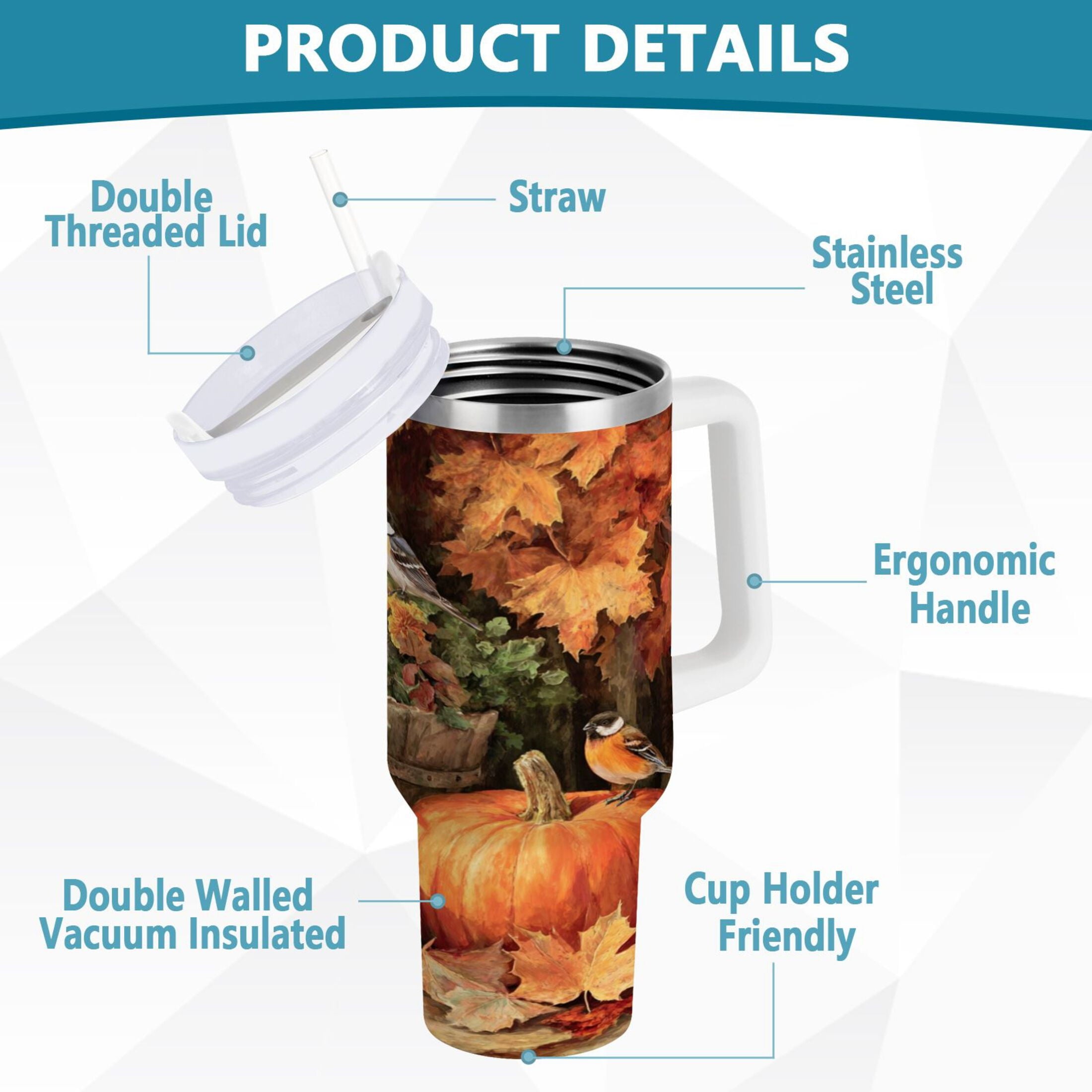 30 oz Insulated Stainless Steel Tumbler Double Wall Stainless Steel Tumbler with 2-Way Drinking Beautiful Fall Scene CN9K
