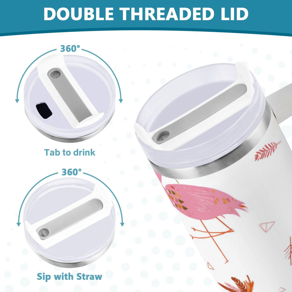 40 oz Insulated Stainless Steel Tumbler Double Wall Stainless Steel Tumbler with 2-Way Drinking Cute Pink Flamingo Pattern R33A