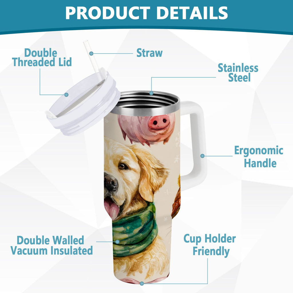 30 oz Insulated Stainless Steel Tumbler Double Wall Stainless Steel Tumbler with 2-Way Drinking Watercolor Animals Pattern 0P8L