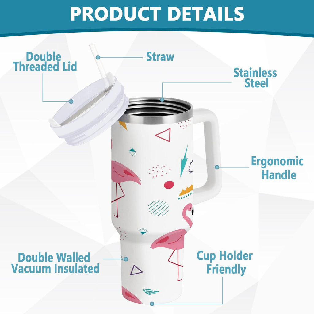 40 oz Insulated Stainless Steel Tumbler Double Wall Stainless Steel Tumbler with 2-Way Drinking Cute Flamingo Pattern GQ6Y