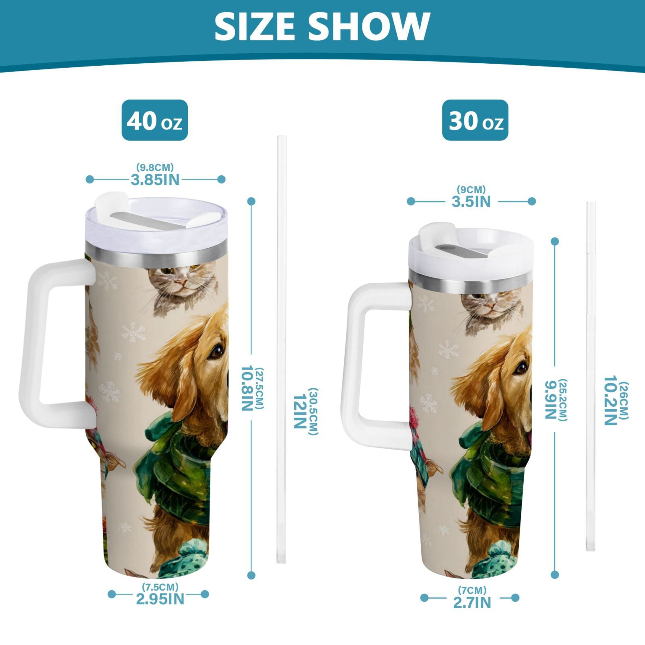 30 oz Insulated Stainless Steel Tumbler Double Wall Stainless Steel Tumbler with 2-Way Drinking Watercolor Animals Pattern 0P8L