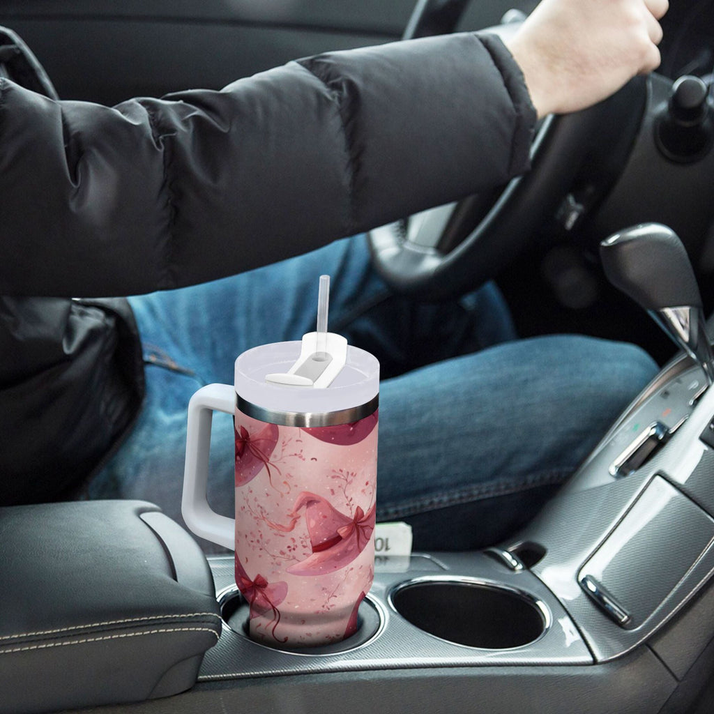 30 oz Insulated Stainless Steel Tumbler Double Wall Stainless Steel Tumbler with 2-Way Drinking Hats with Delicate Bows M2L6