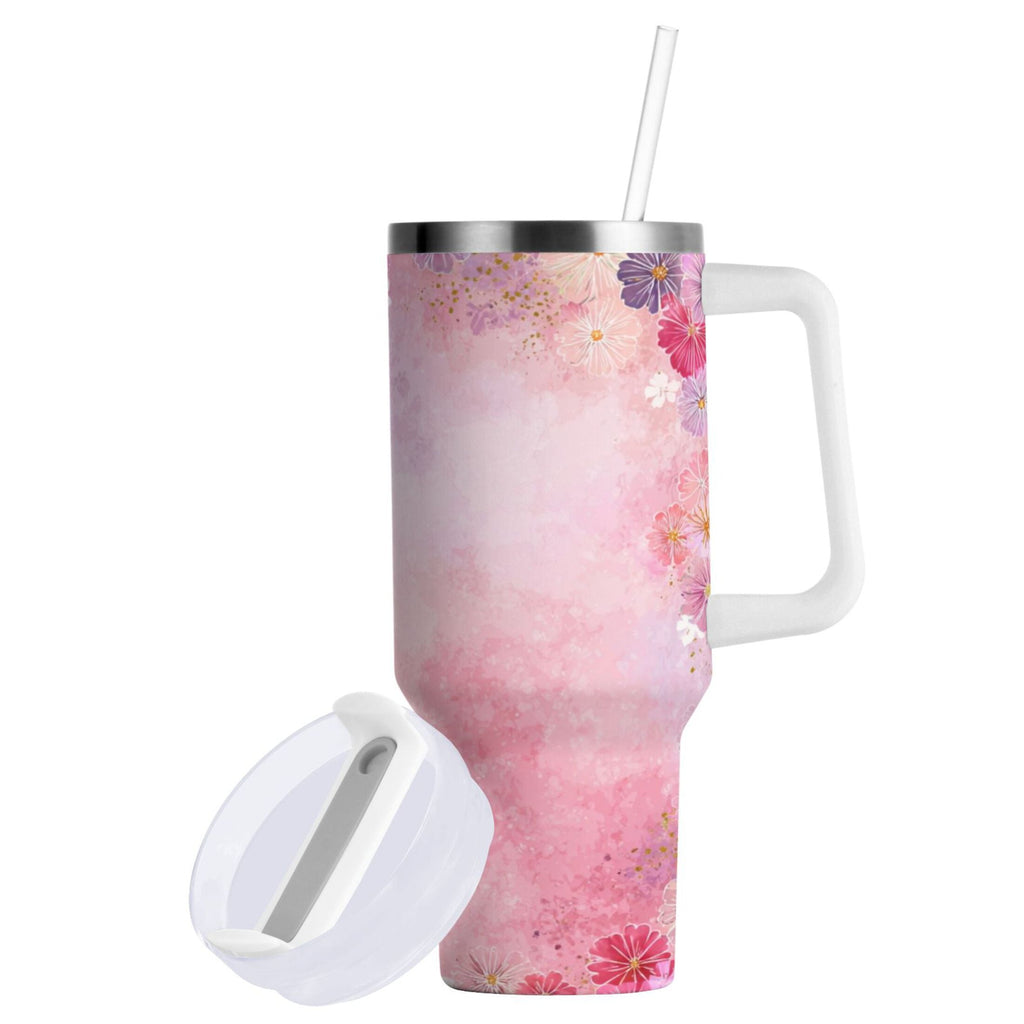 30 oz Insulated Stainless Steel Tumbler Double Wall Stainless Steel Tumbler with 2-Way Drinking Colorful Pastel Floral Pattern R0CV
