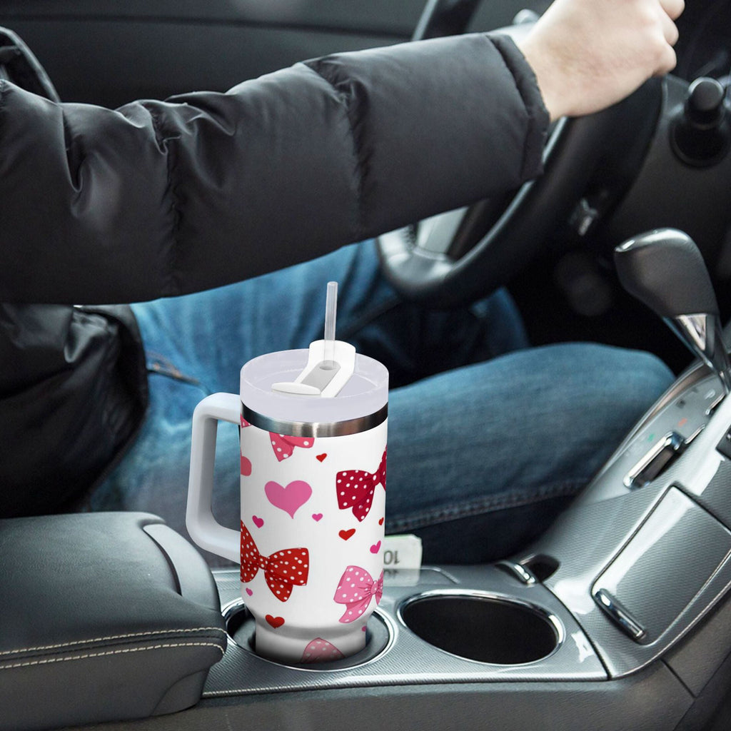30 oz Insulated Stainless Steel Tumbler Double Wall Stainless Steel Tumbler with 2-Way Drinking Red and Pink Bows GTB5